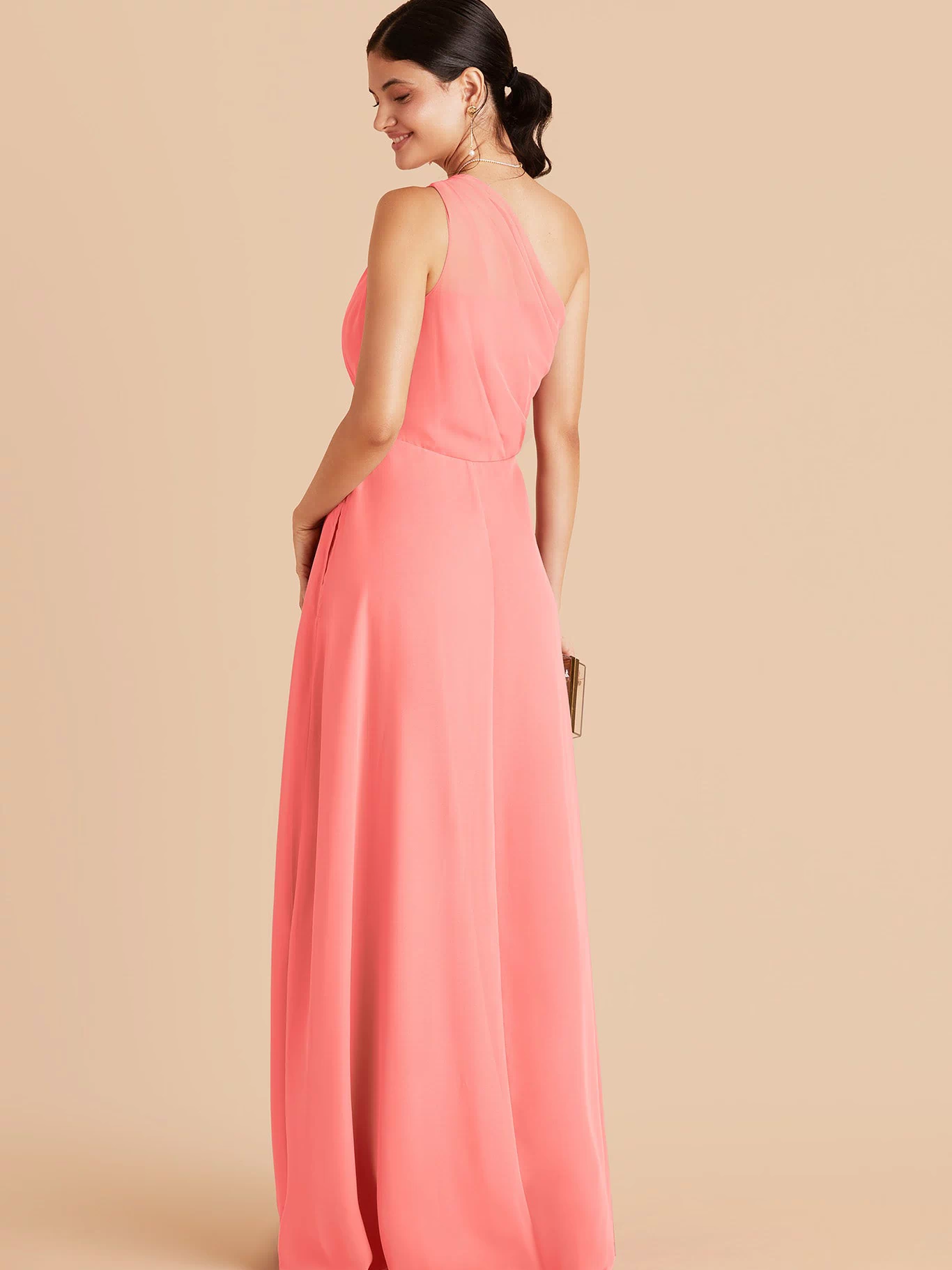 Coral Pink Kira Chiffon Dress with Slit by Birdy Grey