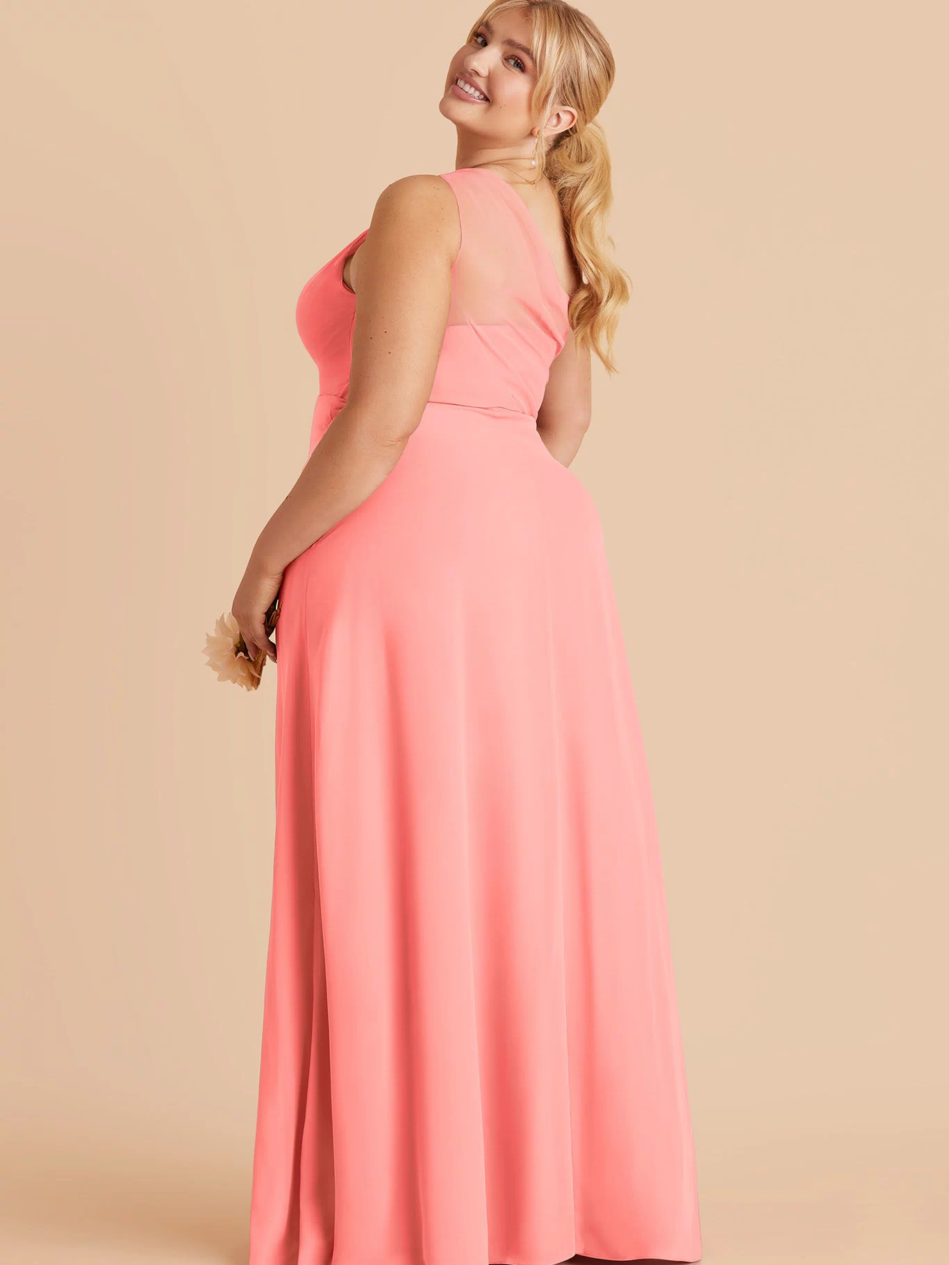 Coral Pink Kira Chiffon Dress with Slit by Birdy Grey