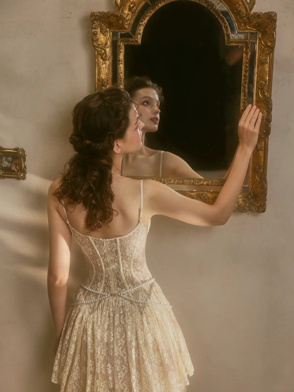 Back view of Lacemade Waltz In The Moonlight tiered lace corset dress