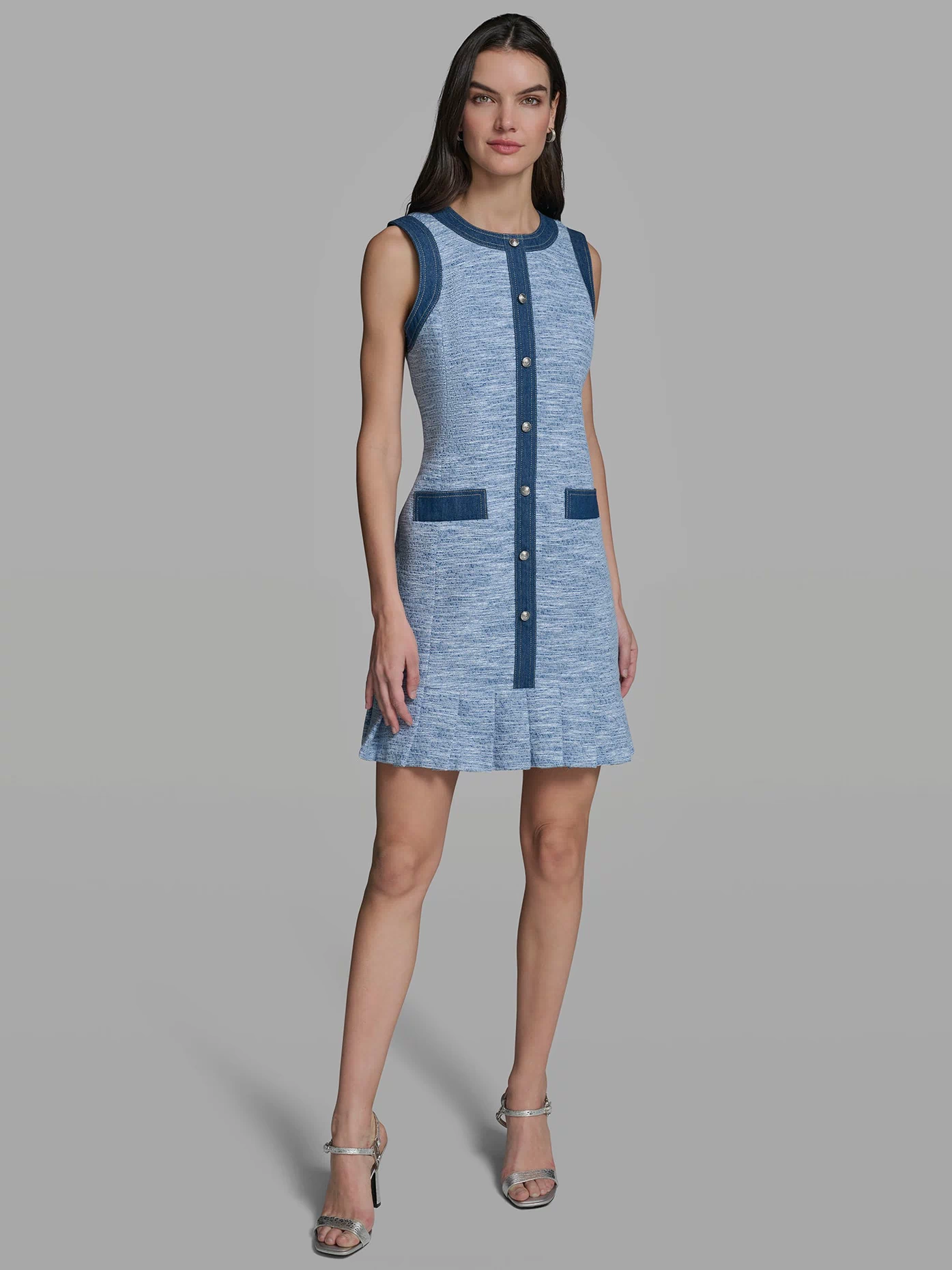 TWEED DRESS WITH PLEATED HEM