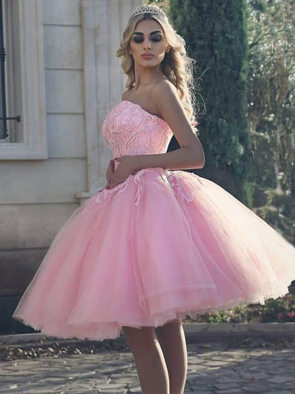 Short Tulle Lace Beaded Sweetheart Prom Homecoming Dresses