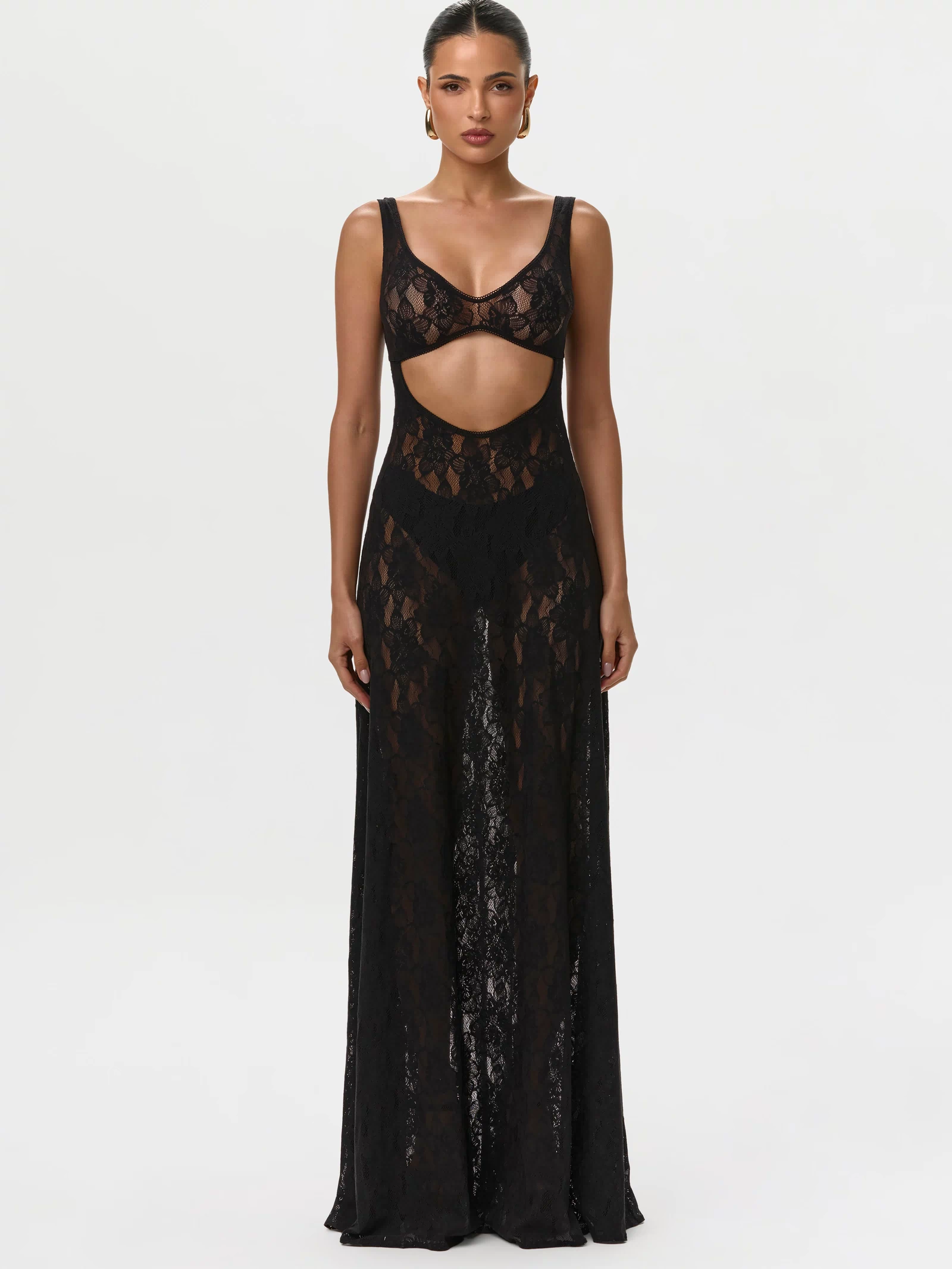 Stretch Lace Cut Out Maxi Dress