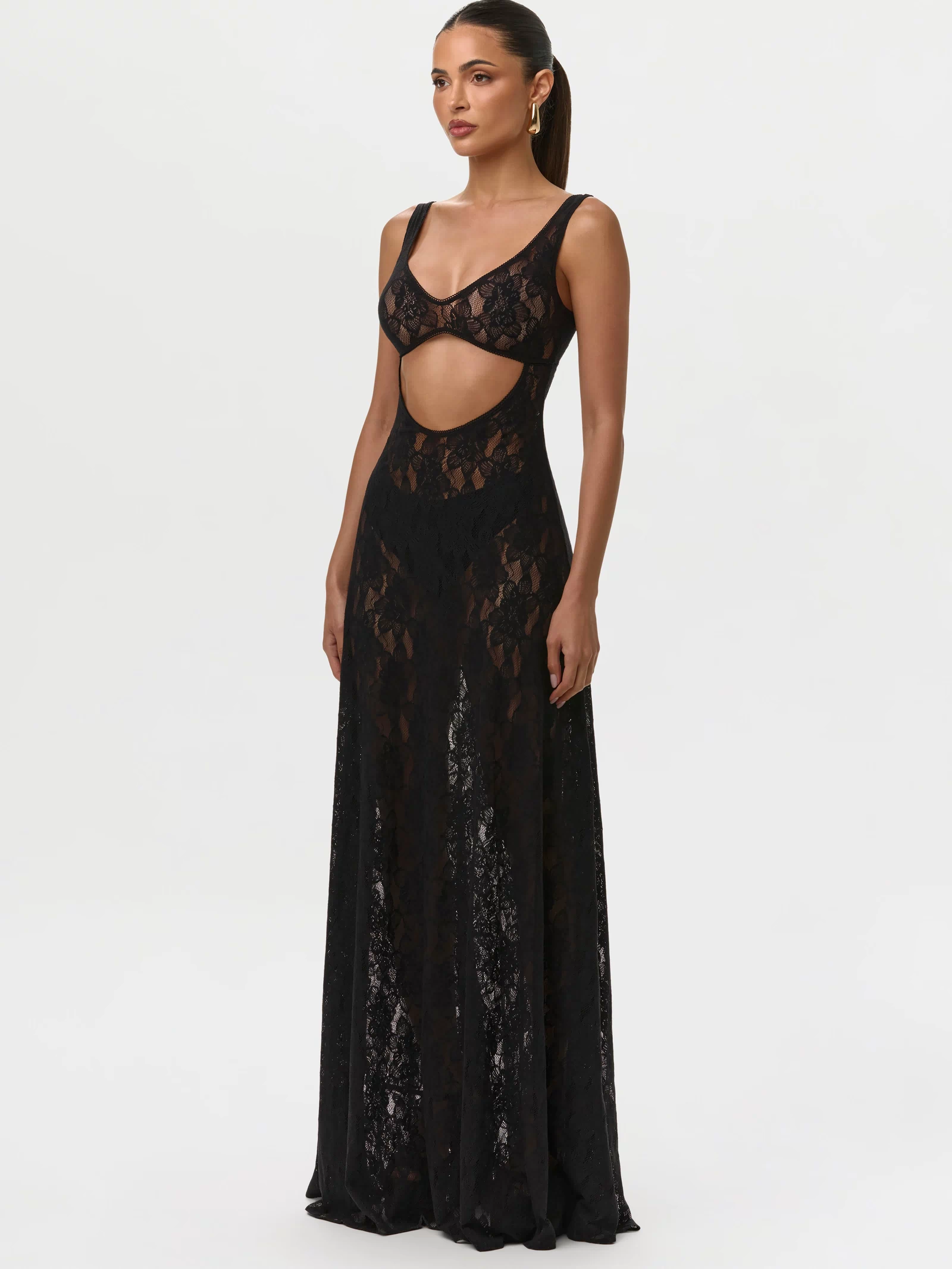 Black Lace Cut Out Maxi Dress