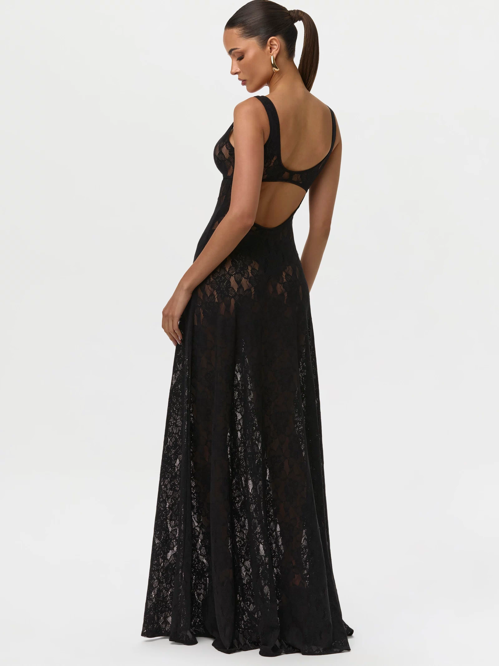 Black Lace Cut Out Maxi Dress