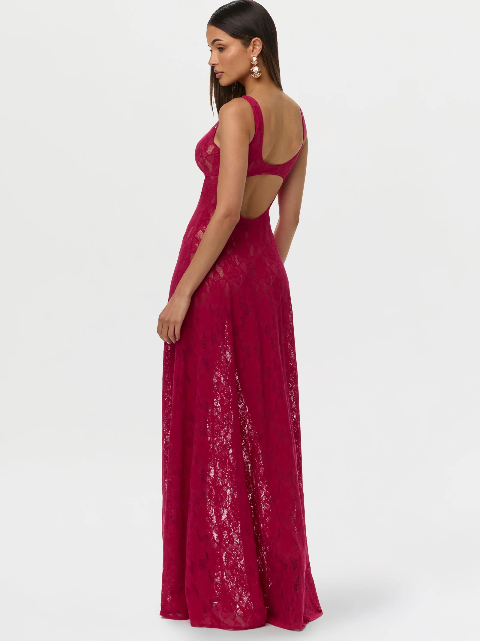 Dark Raspberry Lace Cut Out Maxi Dress