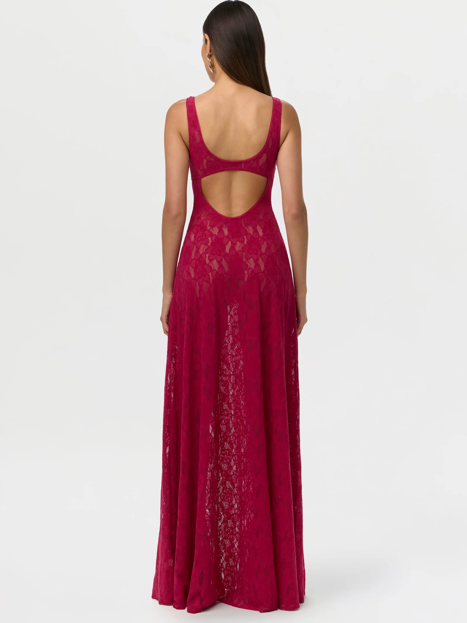 Dark Raspberry Lace Cut Out Maxi Dress