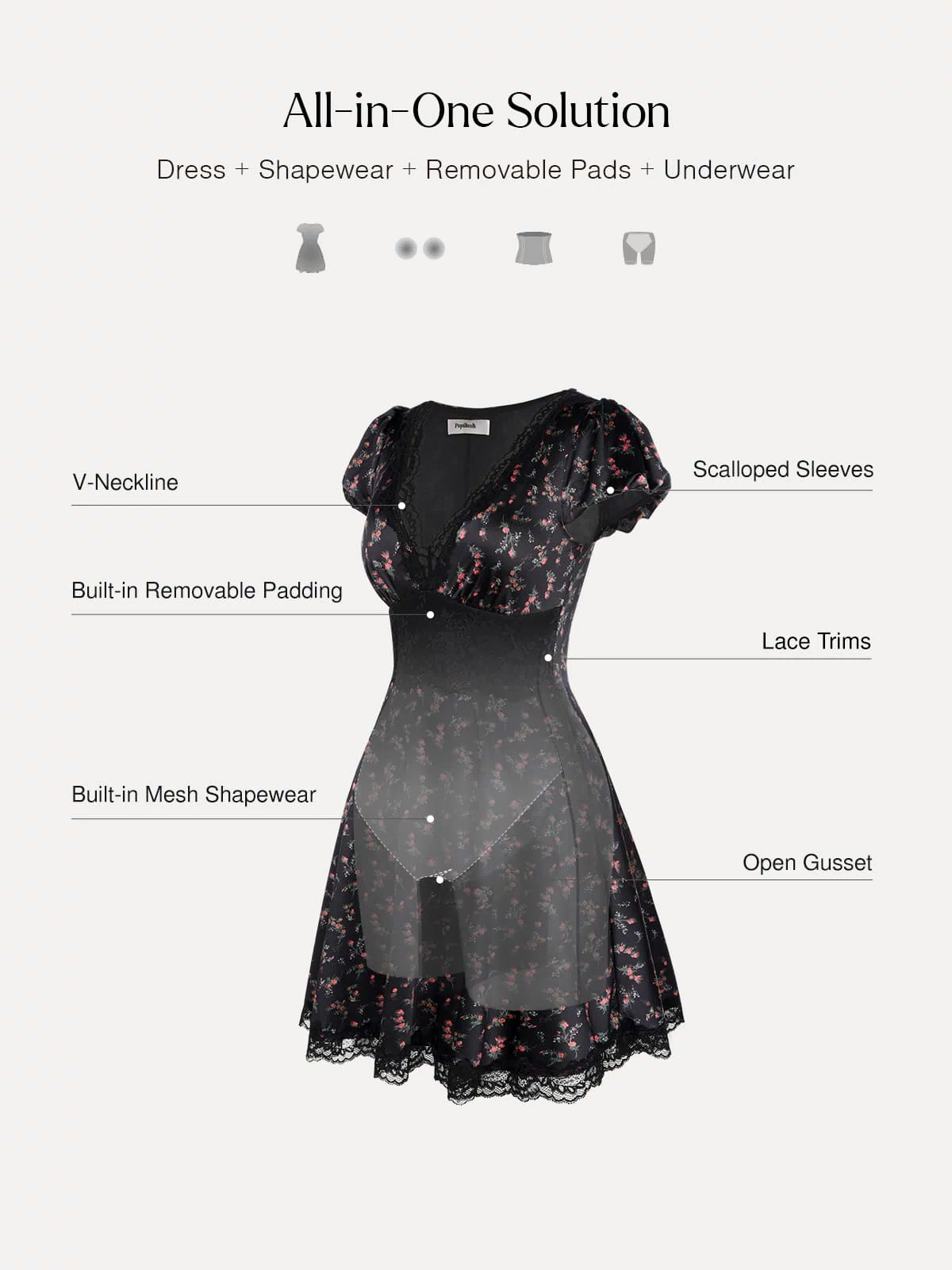 Popilush® Lace Trim Sculpting Fit & Flare Mini Dress