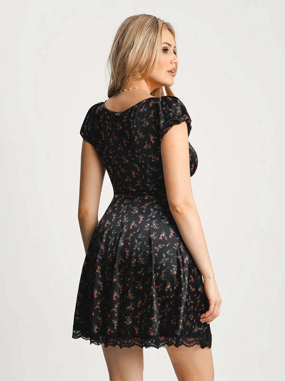 Popilush® Lace Trim Sculpting Fit & Flare Mini Dress