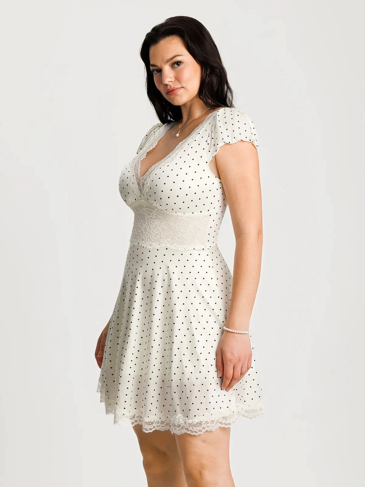Popilush® Lace Trim Sculpting Fit & Flare Mini Dress