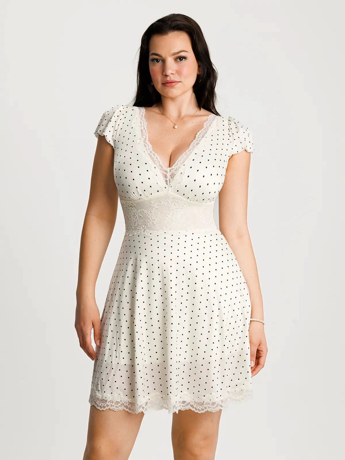 Popilush® Lace Trim Sculpting Fit & Flare Mini Dress