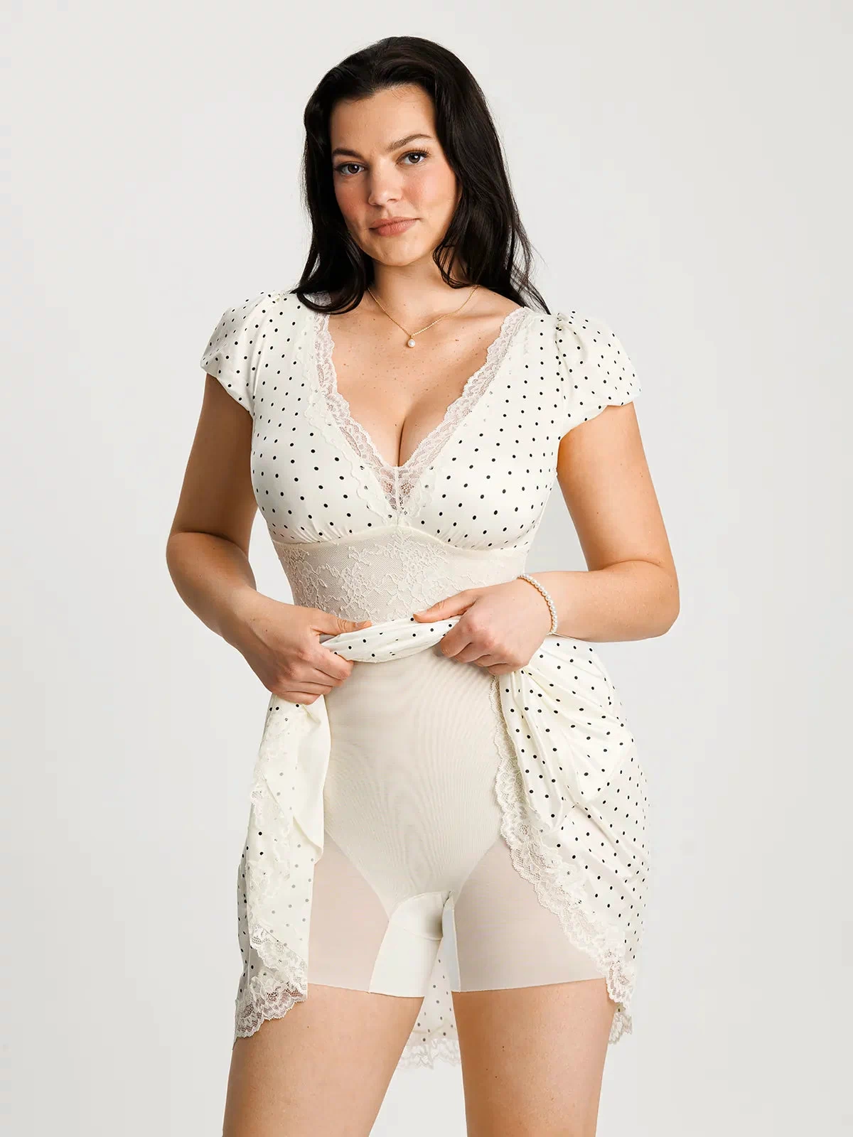 Popilush® Lace Trim Sculpting Fit & Flare Mini Dress