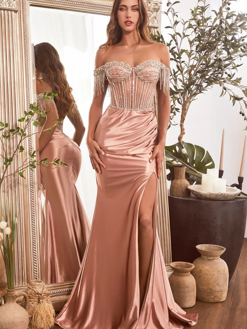 LaDivine CD821 Prom Formal Long Fringe Dress