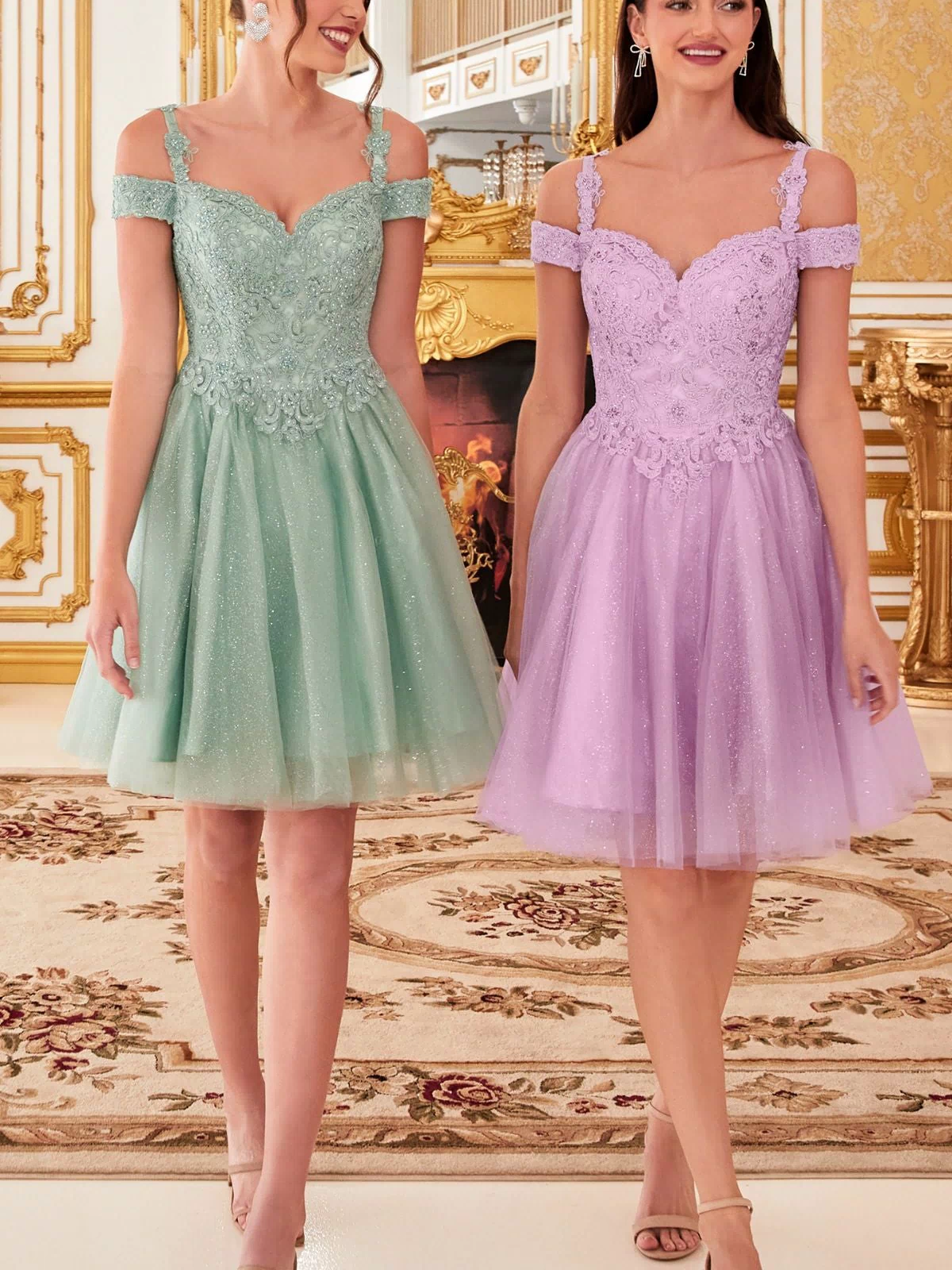 Cold-Shoulder Short Glitter Homecoming Dress CD0132