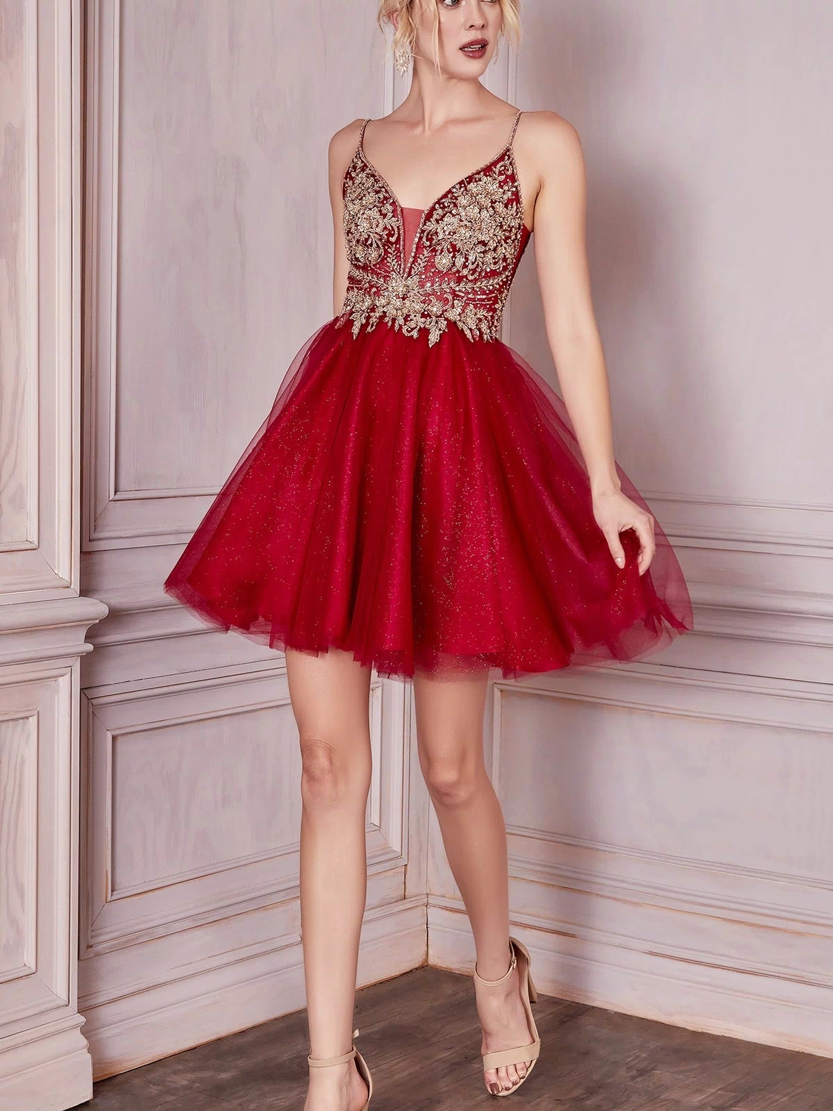 Lace-Bodice Short A-Line Homecoming Dress CD0190