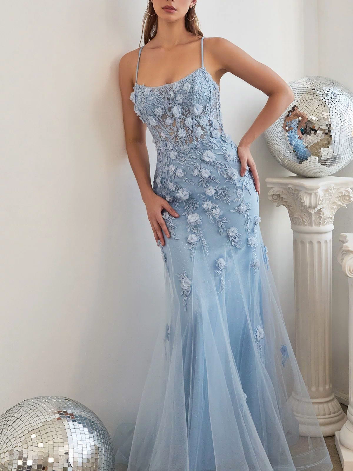 Floral-Applique Long Mermaid Prom Dress CD995