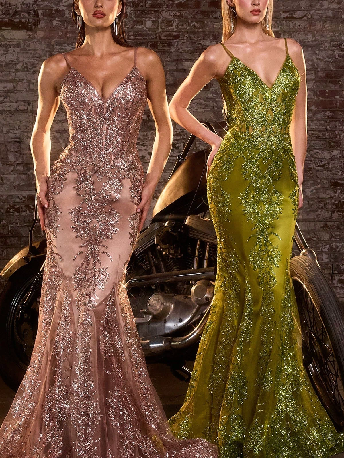 Glitter-Print Mermaid Prom Dress: Ladivine J810A
