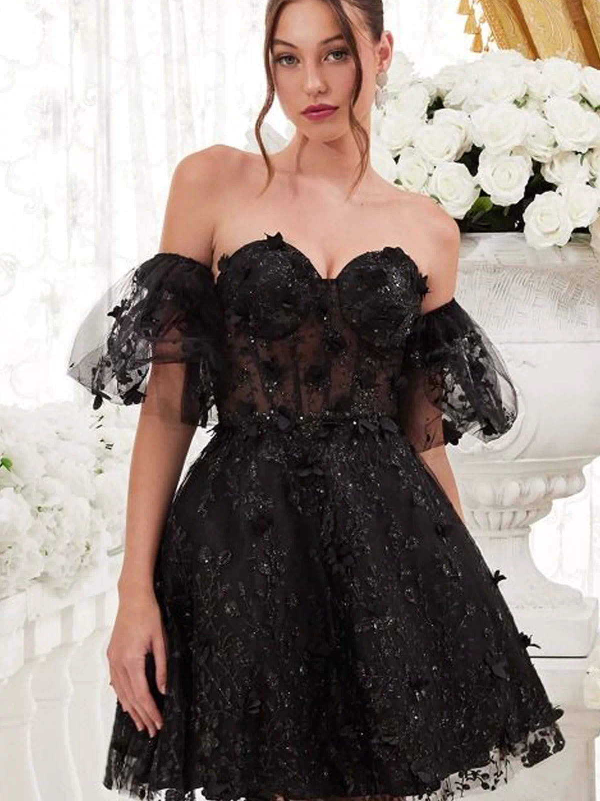 Puff-Sleeve Short Strapless Homecoming Dress KV1089