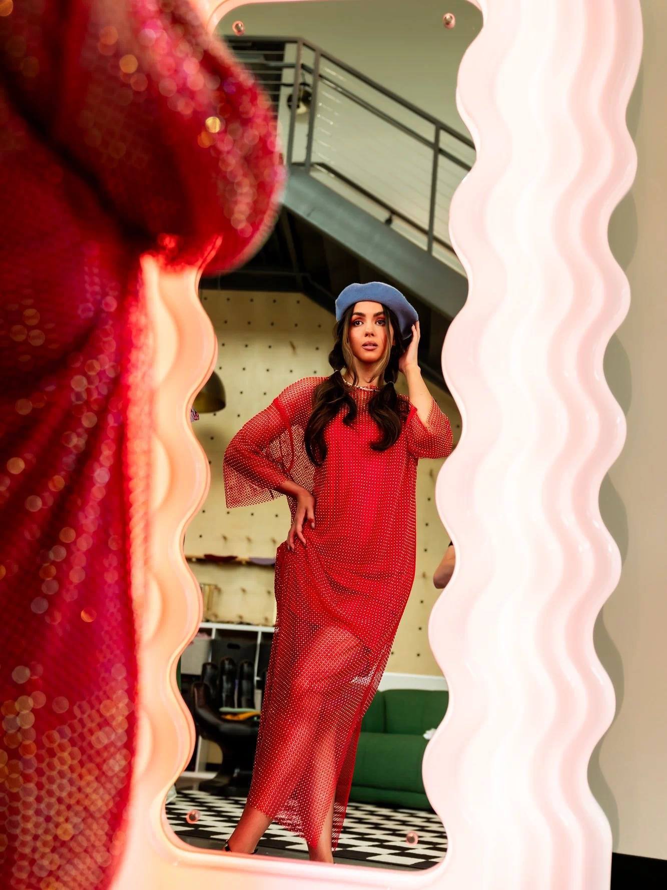 LALA ORIGINAL: Mirrorball Mesh Dress + Slip in Ruby Red - Dressed in Lala