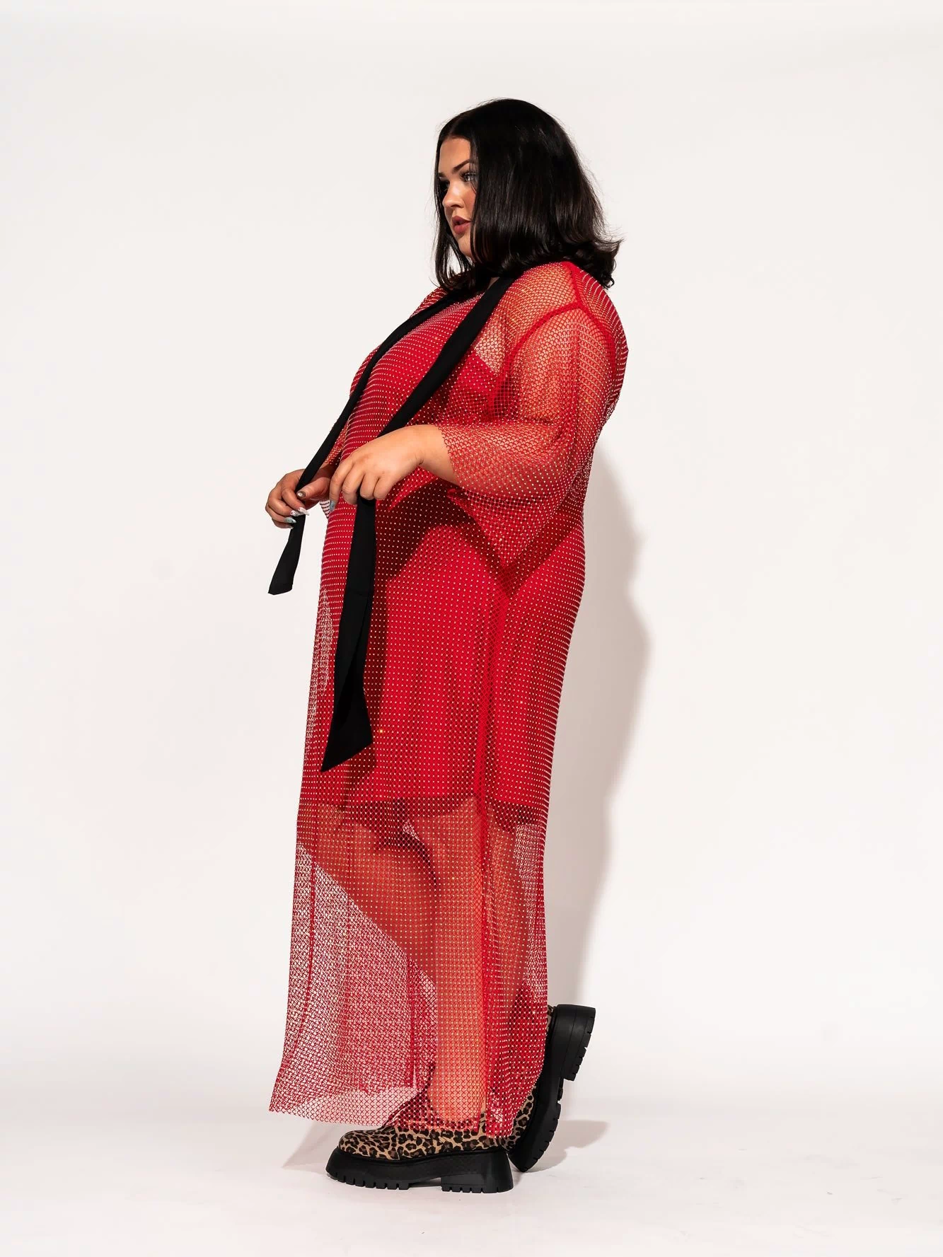 LALA ORIGINAL: Mirrorball Mesh Dress + Slip in Ruby Red - Dressed in Lala