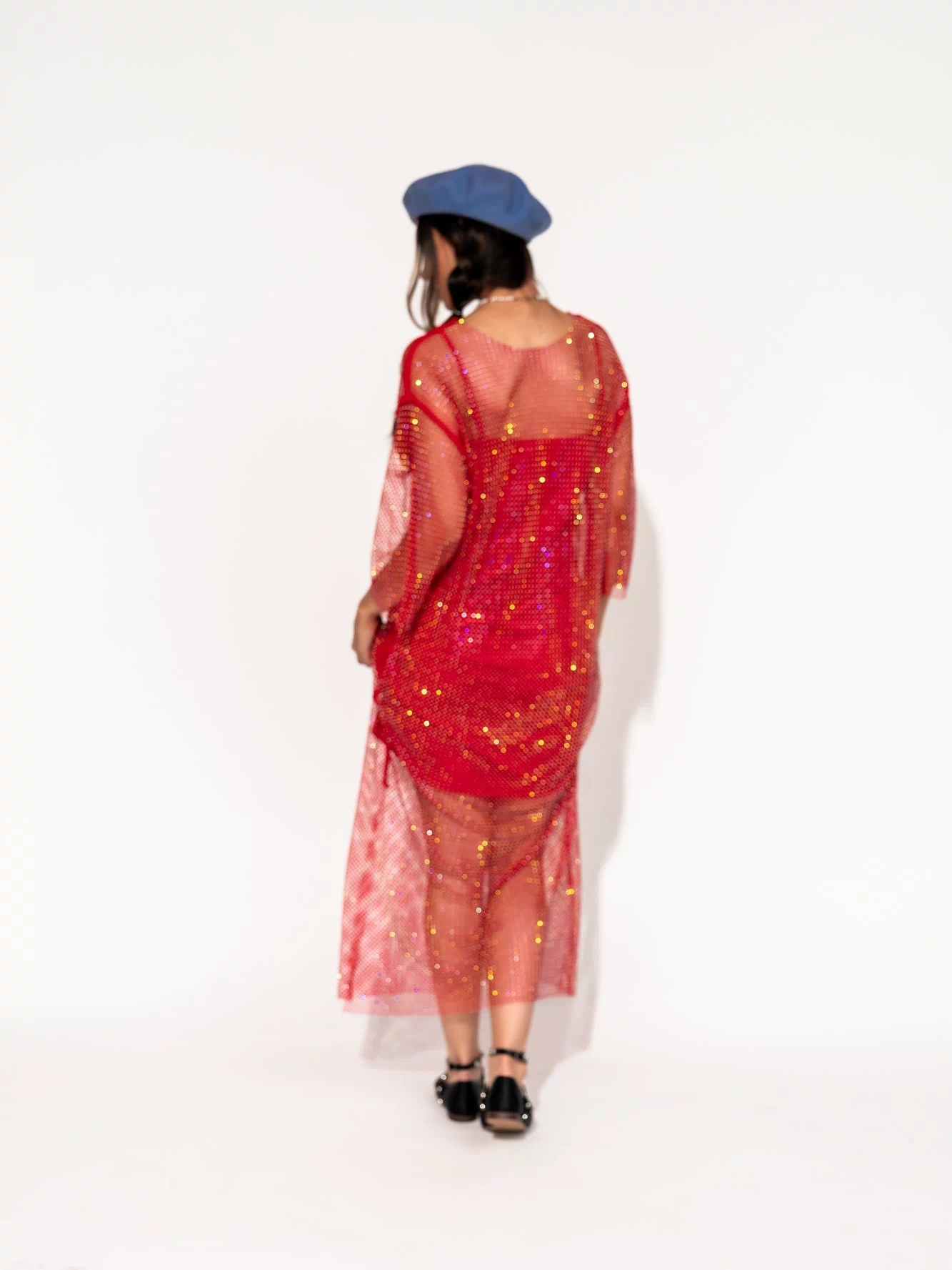LALA ORIGINAL: Mirrorball Mesh Dress + Slip in Ruby Red - Dressed in Lala