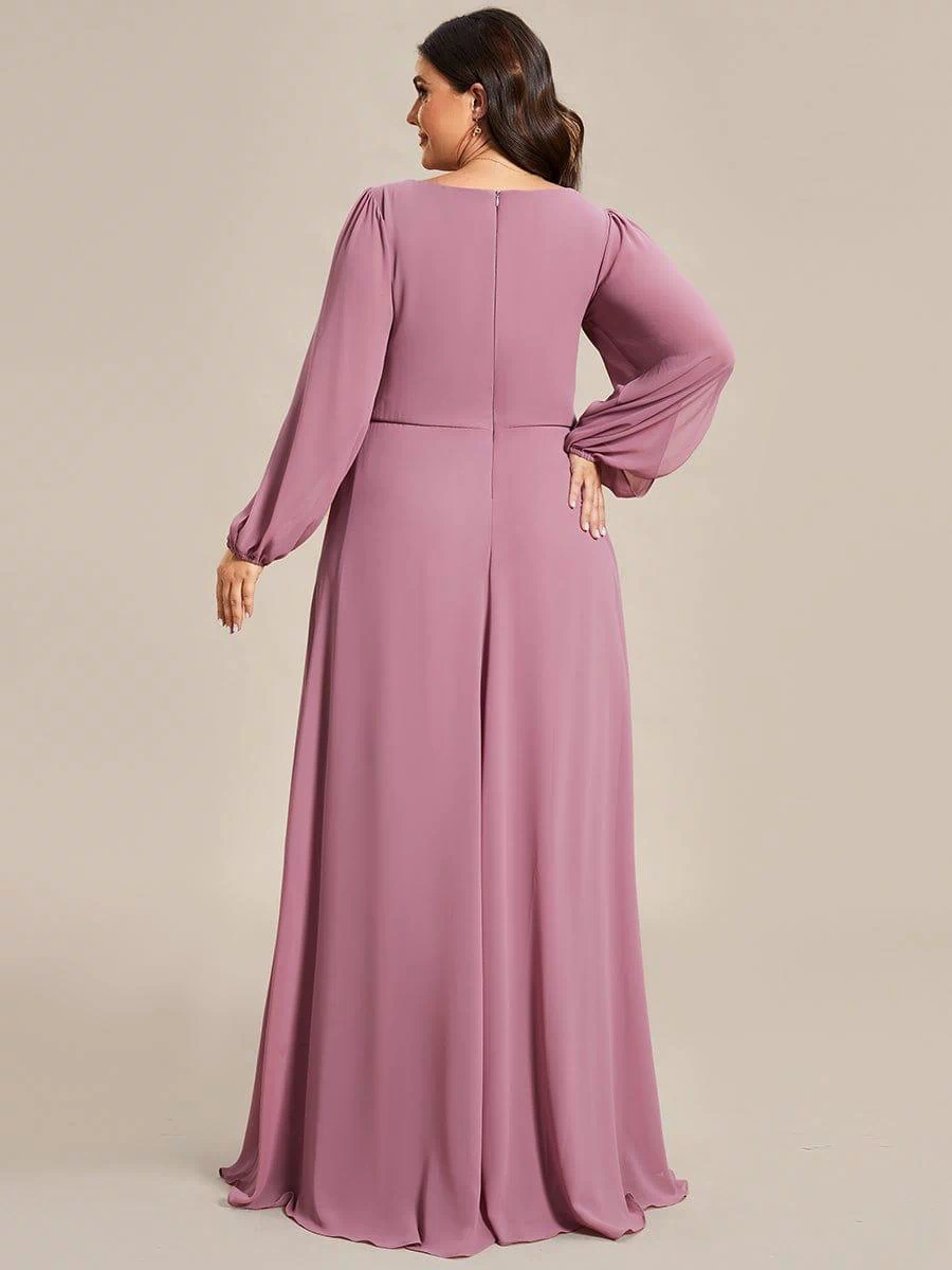 Lantern Long Slit Sleeve Deep V Applique Maxi Evening Dress #color_Purple Orchid