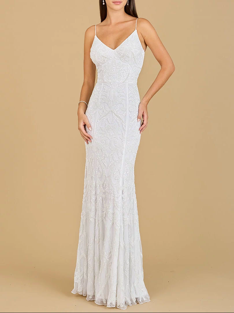 Beaded Spaghetti Strap Mermaid Gown
