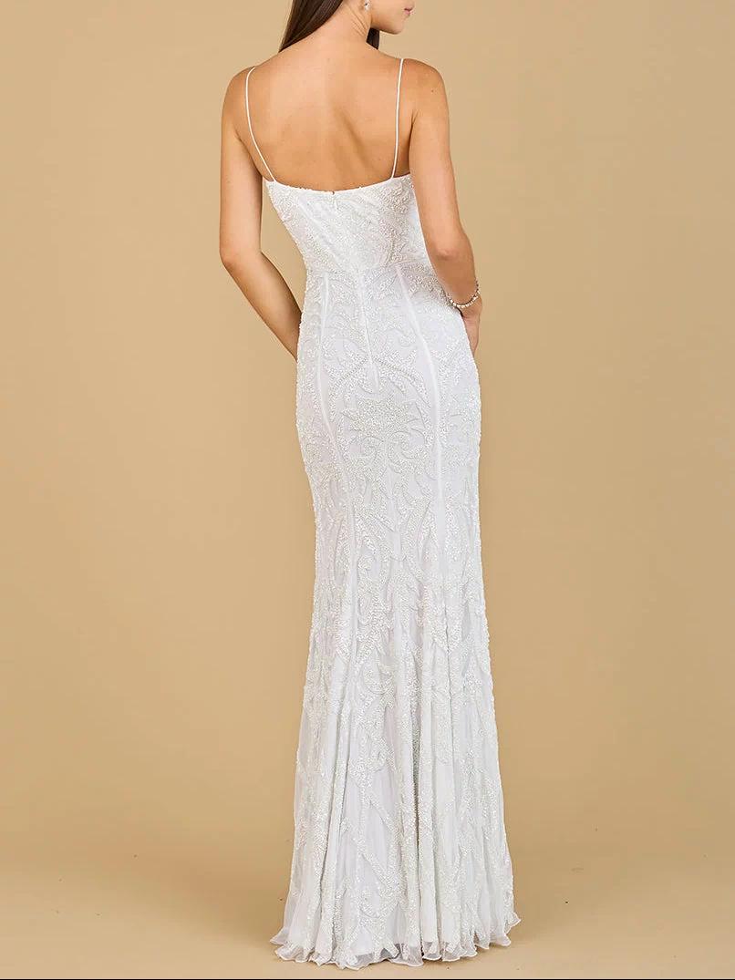 Lara 51138 - Beaded Spaghetti Strap Mermaid Gown-Dress-Lara-Lara