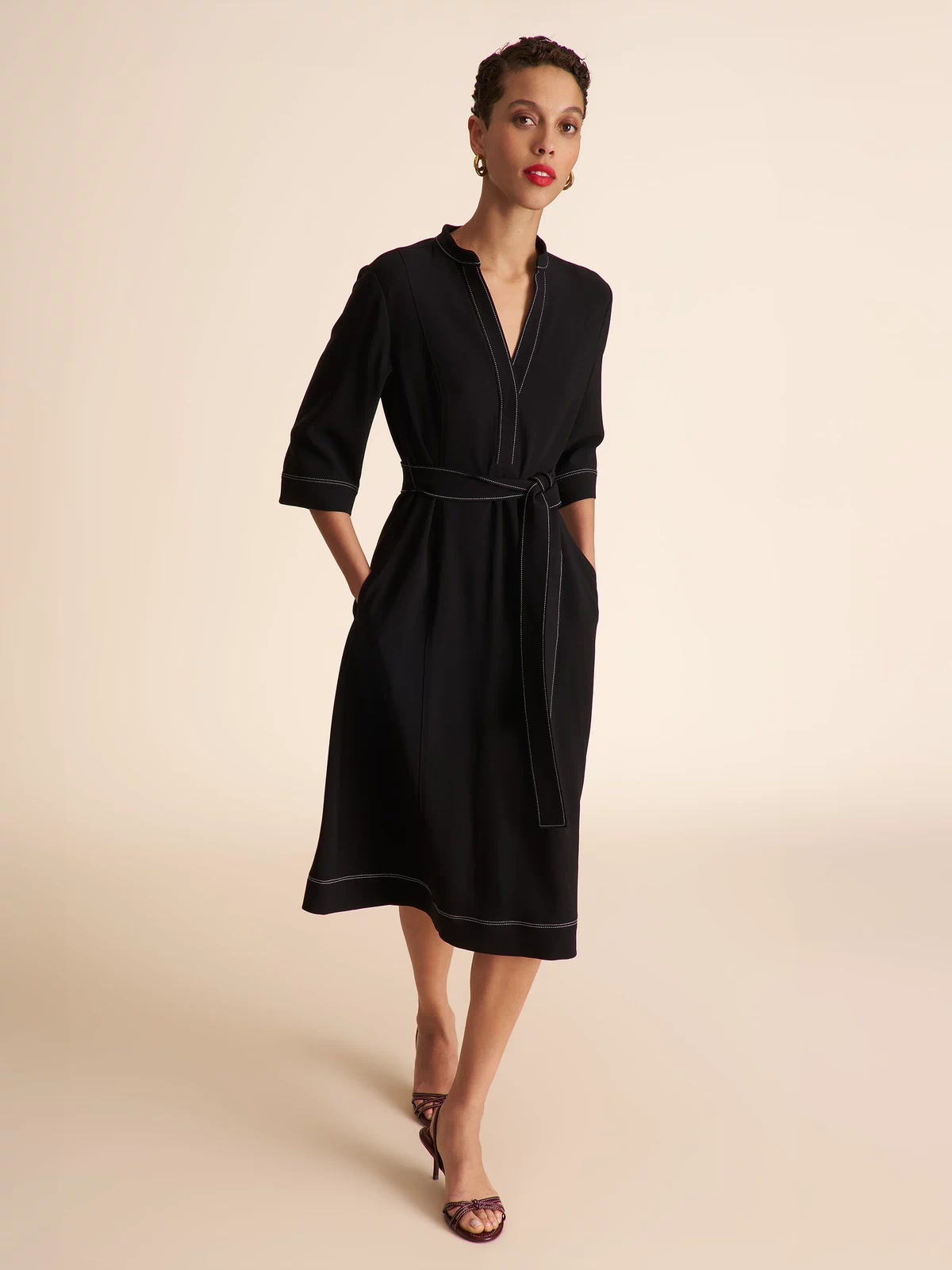 Lauleh Tunic Dress - Everyday Crepe with Topstitch :: Black