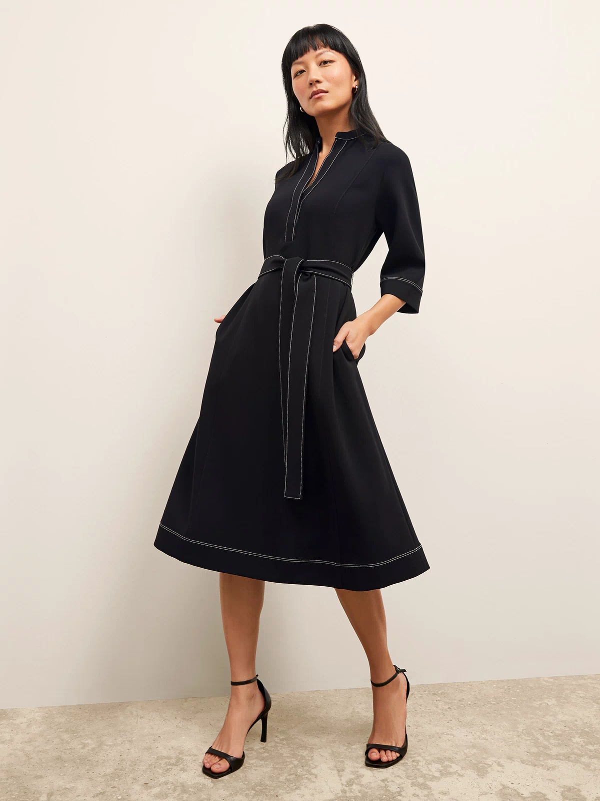 front image of a woman wearing the lauleh dress in black | Exclude