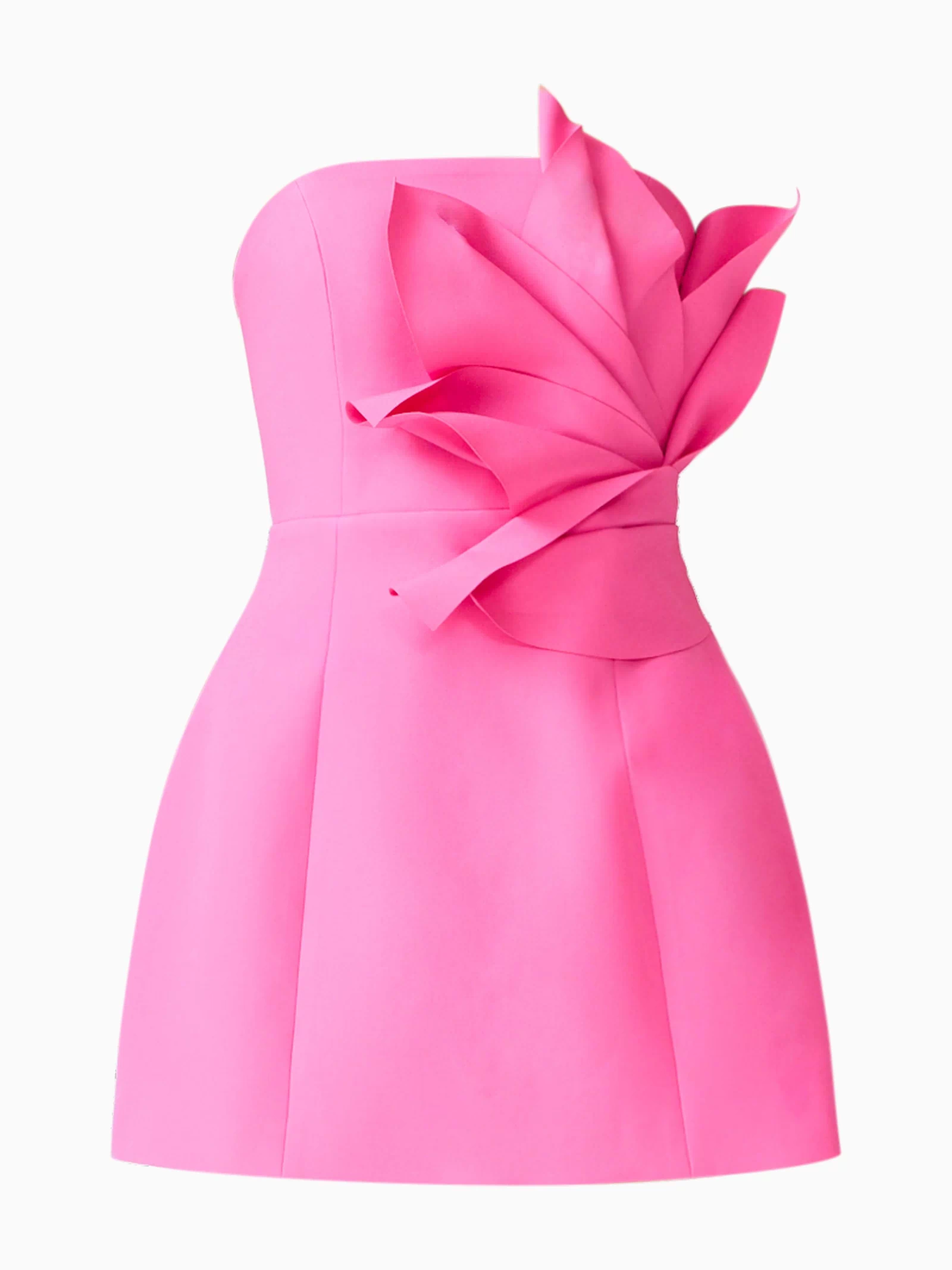Laurentia Floral Applique Mini Dress in Fuchsia Pink with 3D Floral Detail Ghost Shot