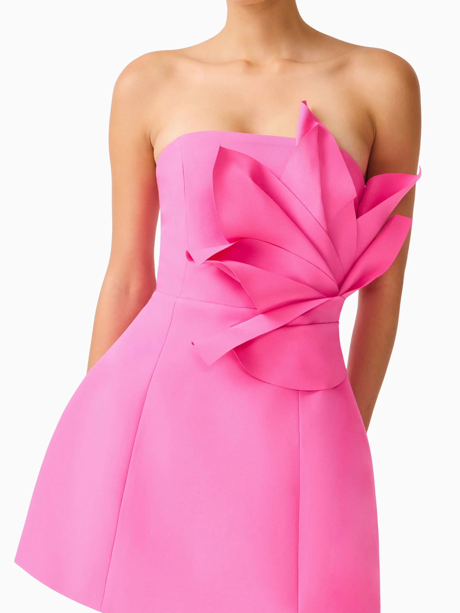 Laurentia Floral Applique Mini Dress in Fuchsia Pink with 3D Floral Detail Close Up Shot