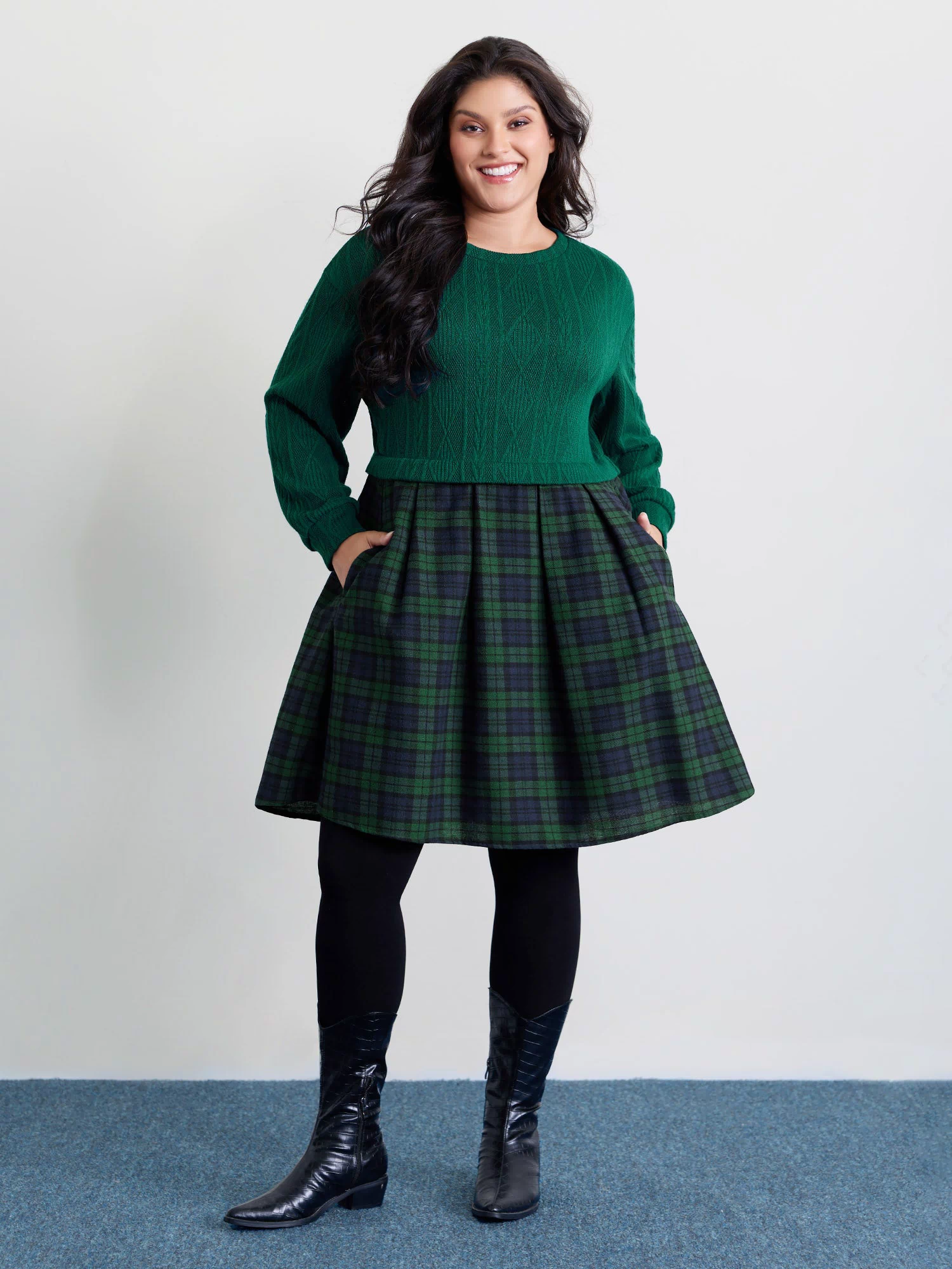 Layered Plaid Pockets Mini Dress