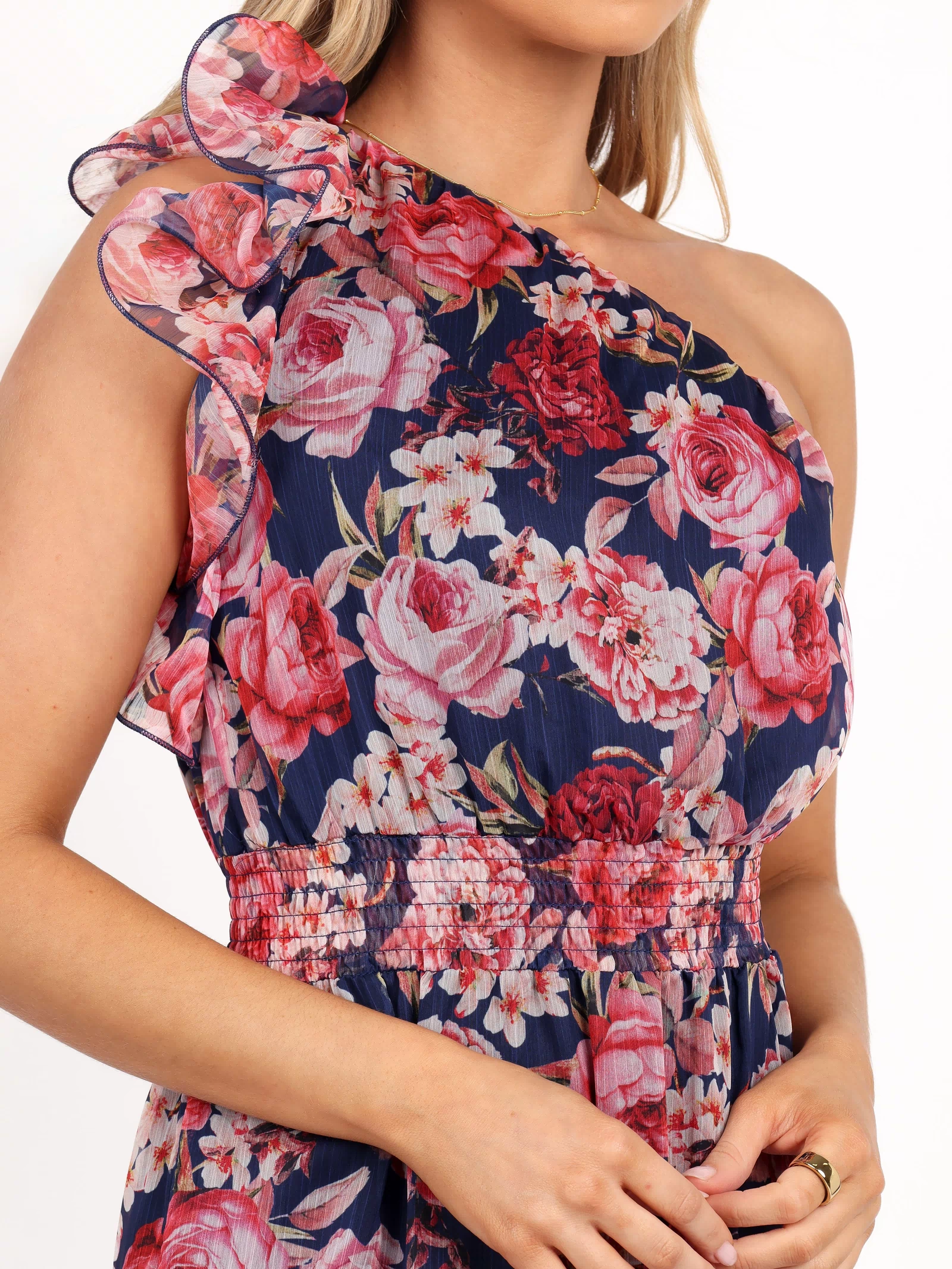 Petal and Pup USA DRESSES Layley One Shoulder Maxi Dress - Navy Floral
