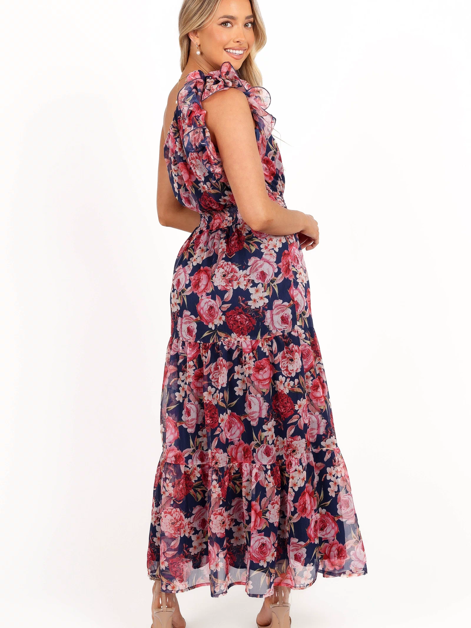 Petal and Pup USA DRESSES Layley One Shoulder Maxi Dress - Navy Floral