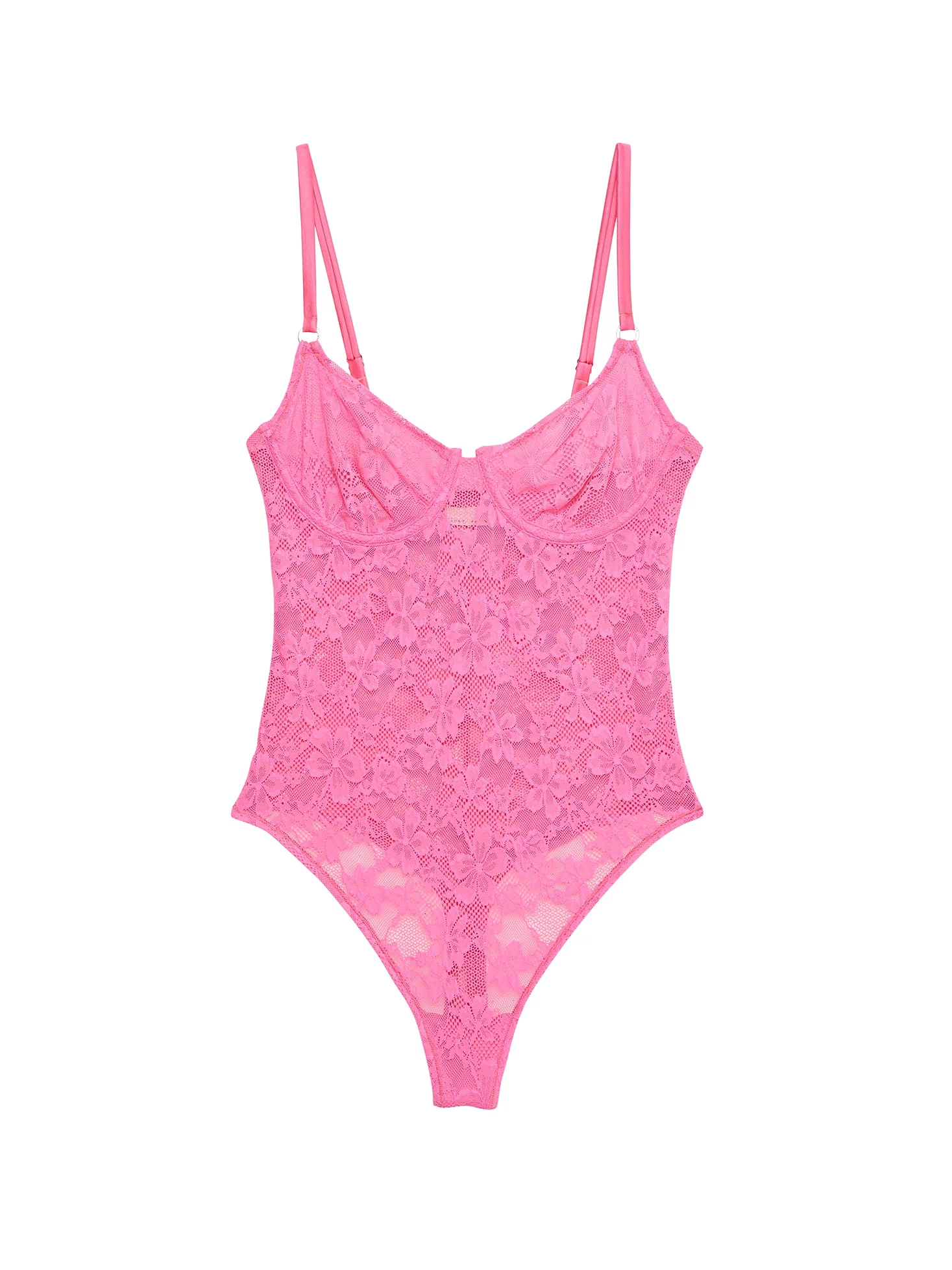 Le Stretch Lace Bodysuit-floral pink