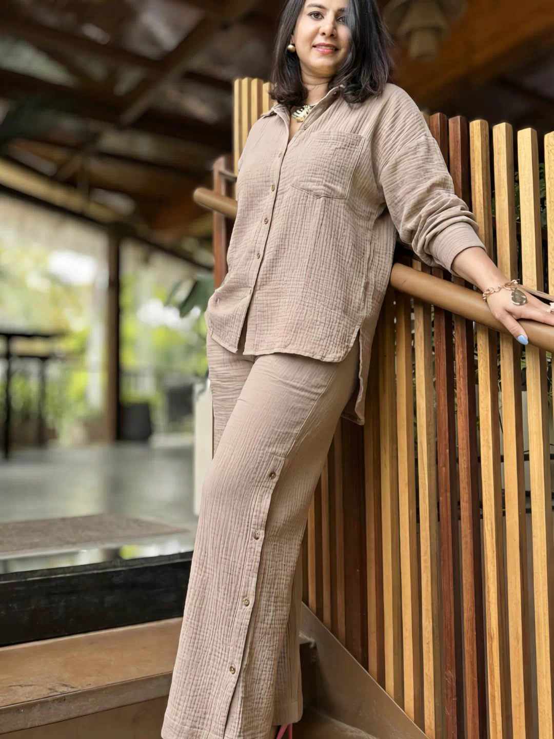 Light Brown Double Cloth Co-Ord Set