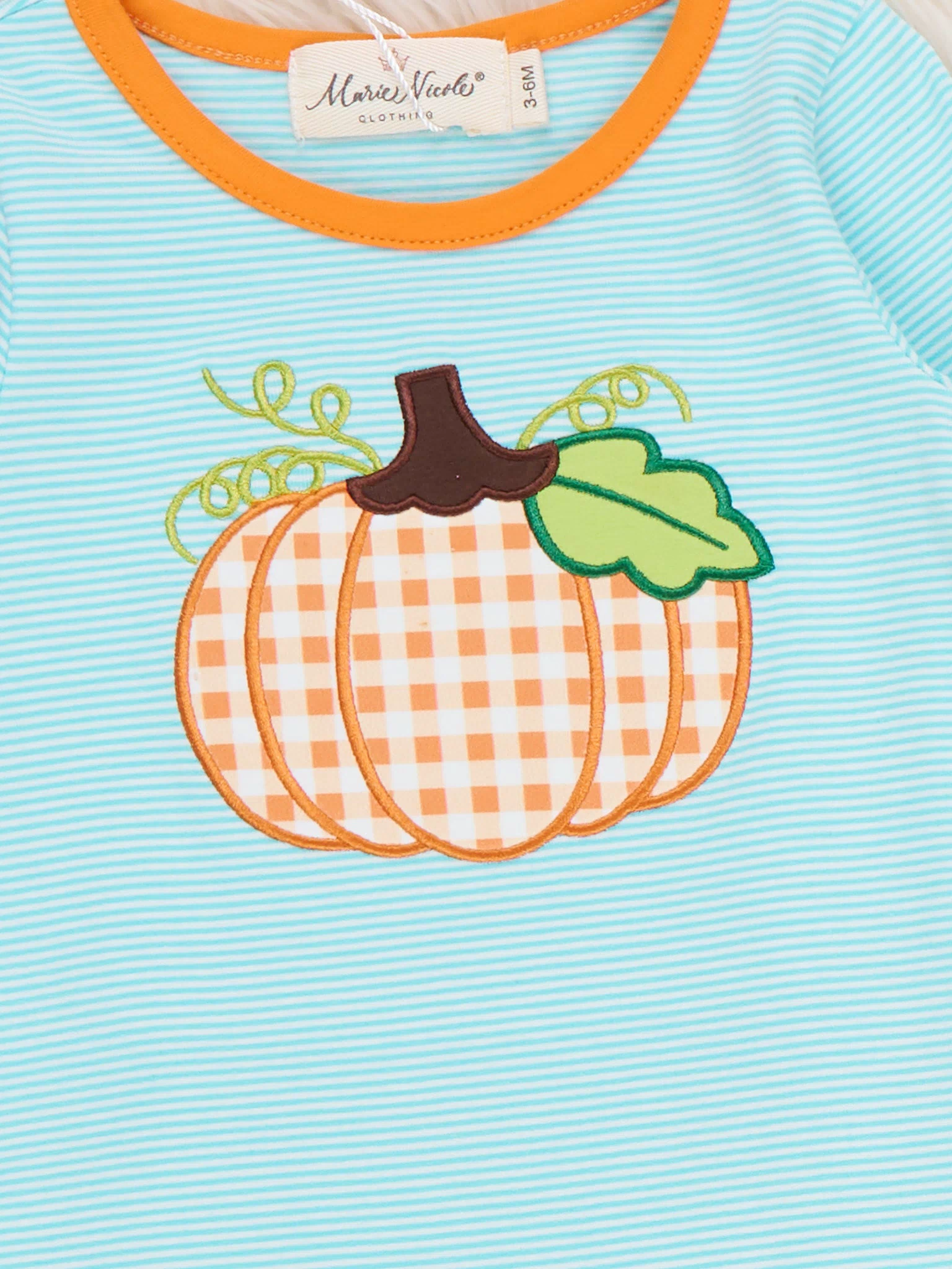 Light Blue Stripes Pumpkin Ruffle Romper - Marie Nicole Clothing