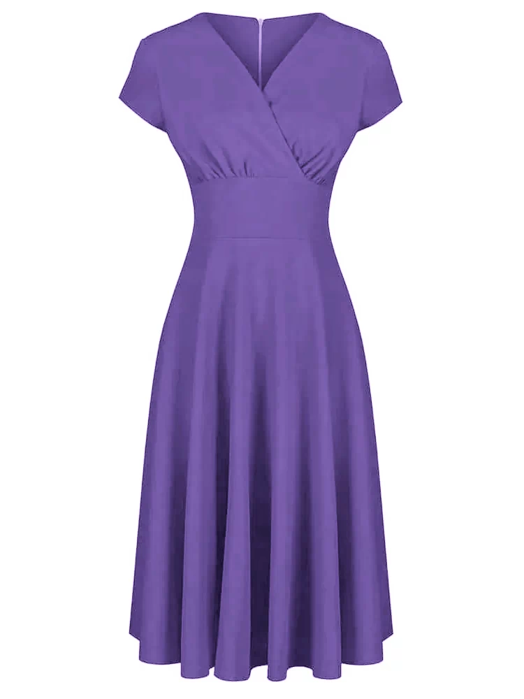 Red Vintage A Line Crossover Capped Sleeve Tea Swing Dress - Pretty Kitty Fashion