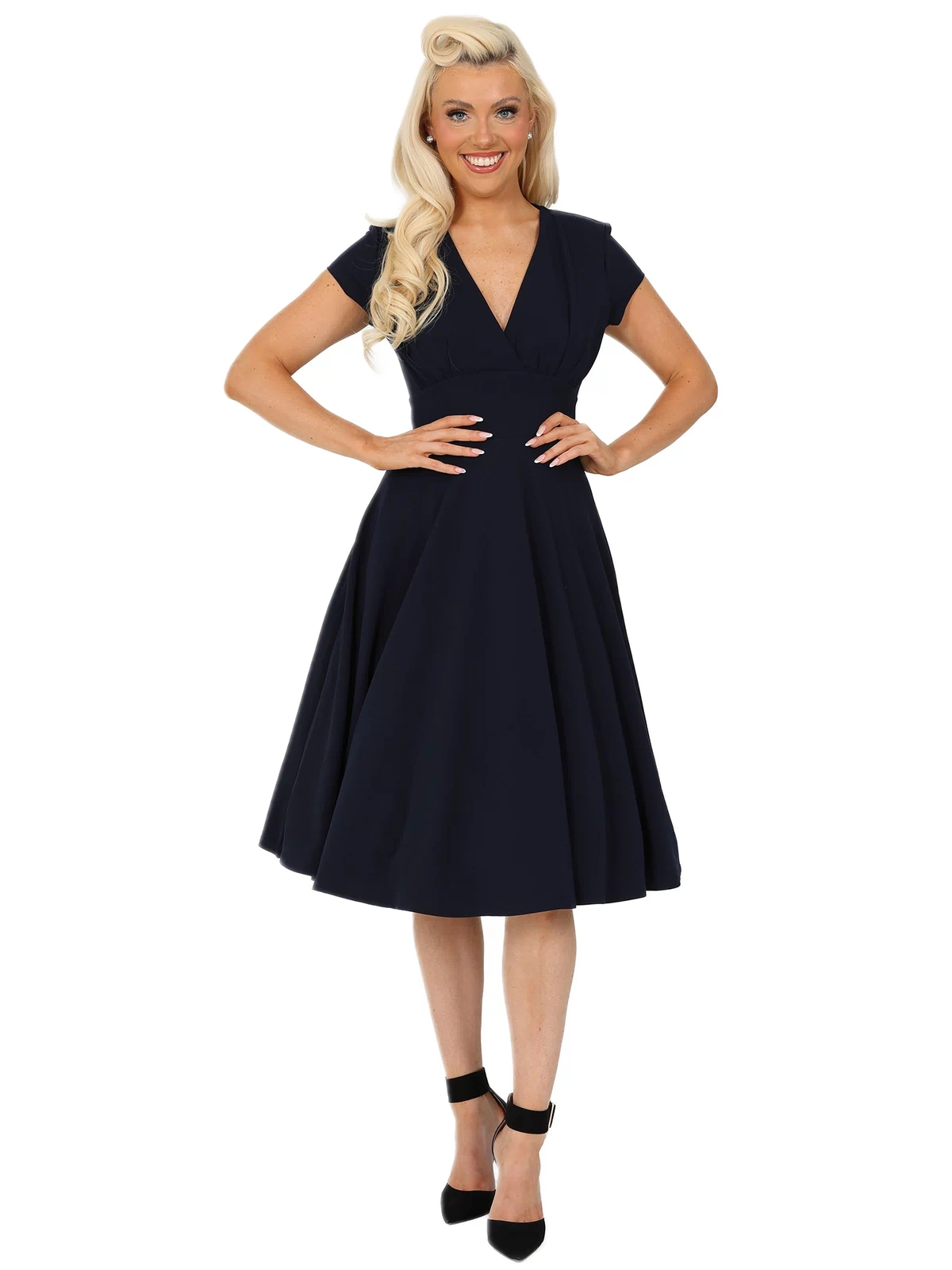 Dusky Pink Vintage A Line Crossover Capped Sleeve Tea Swing Dress - Pretty Kitty Fashion