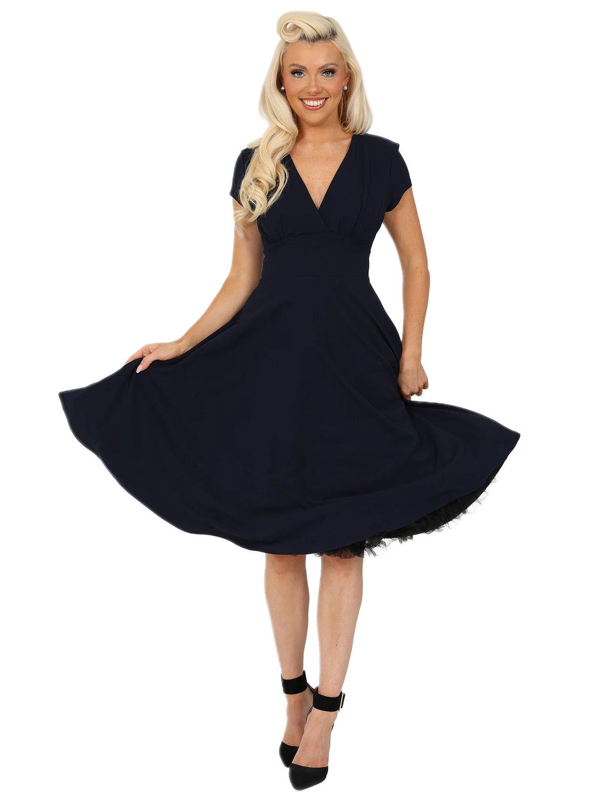 Dusky Pink Vintage A Line Crossover Capped Sleeve Tea Swing Dress - Pretty Kitty Fashion