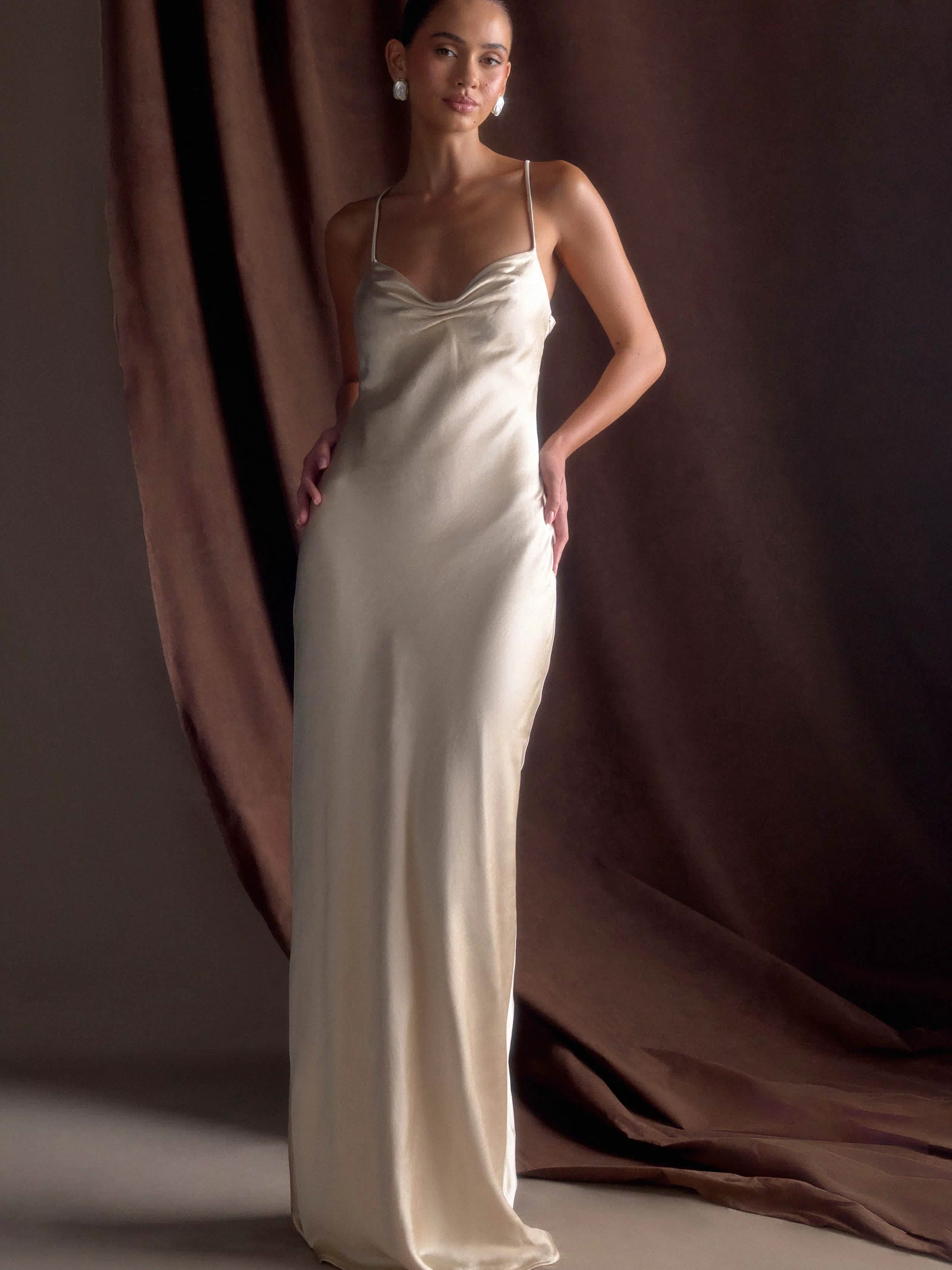 Lilly Sweetheart Satin Maxi Dress - Blush Gold