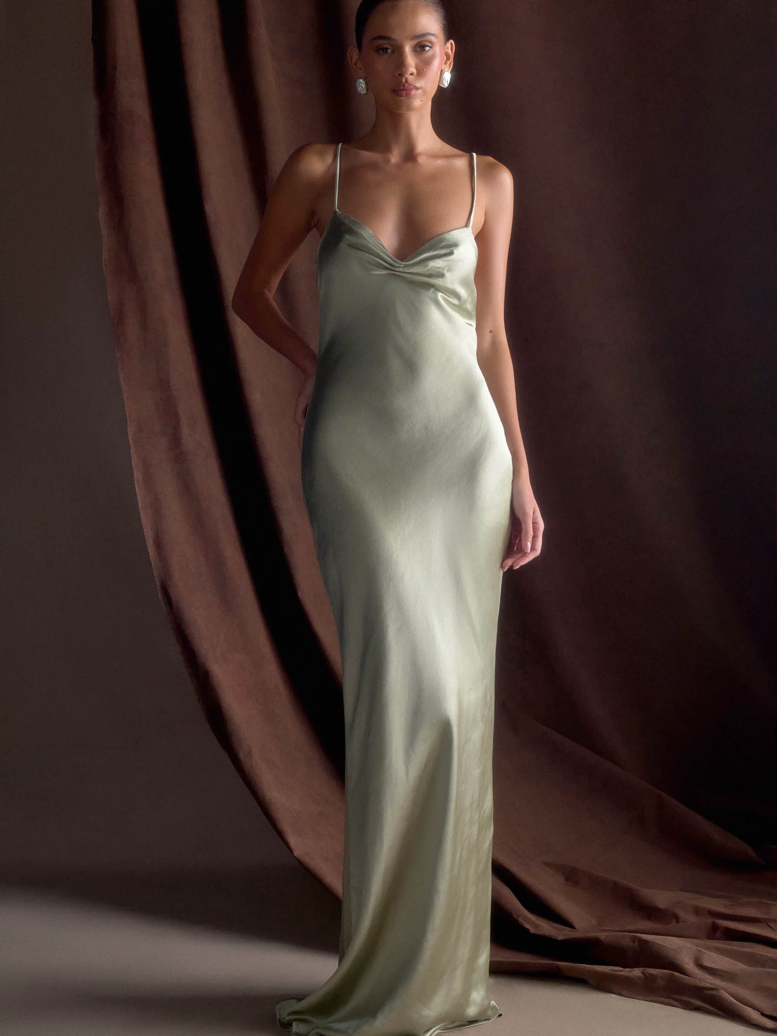 Lilly Sweetheart Satin Maxi Dress - Sage
