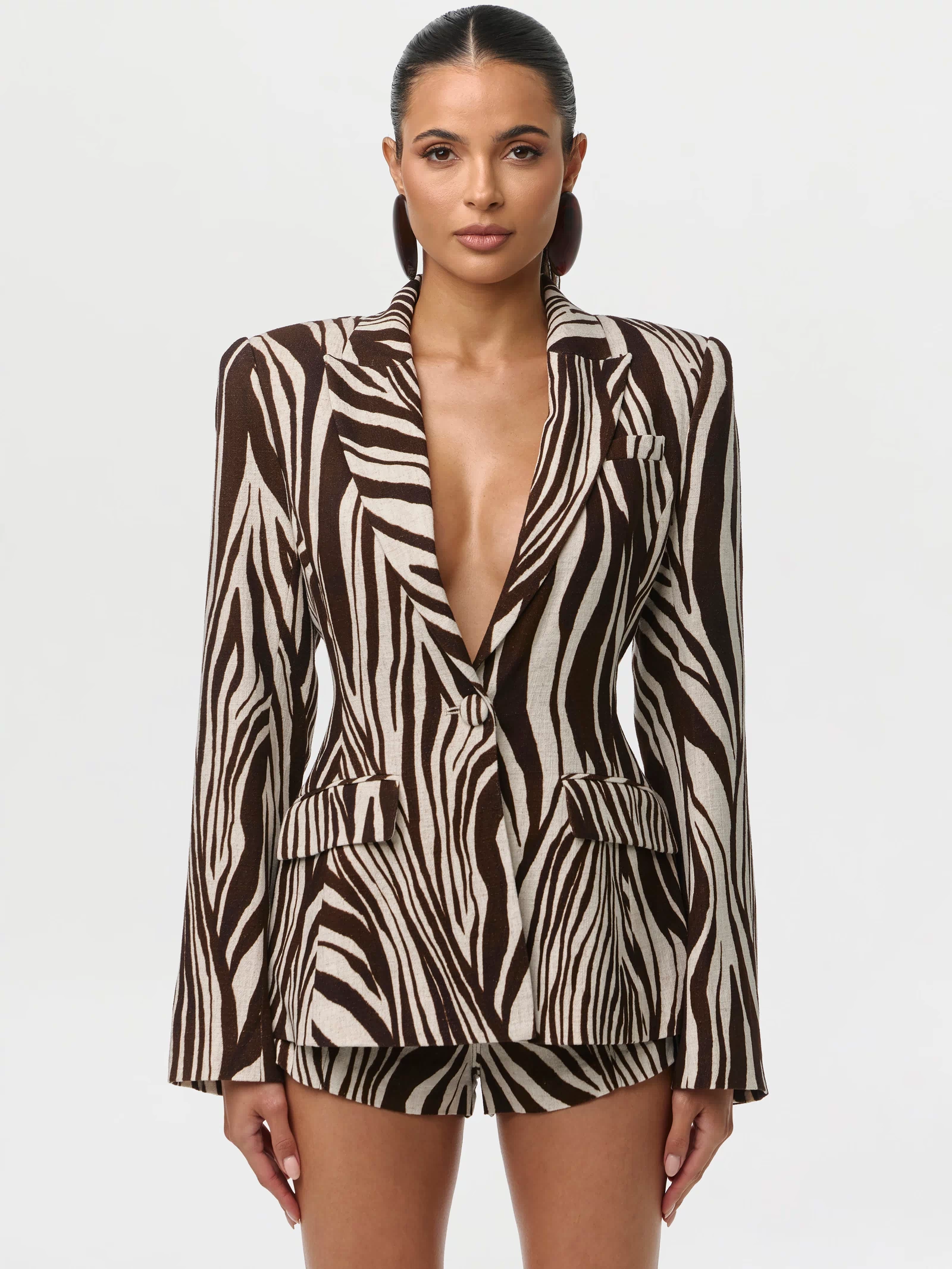 Linen Print Sculpted Blazer