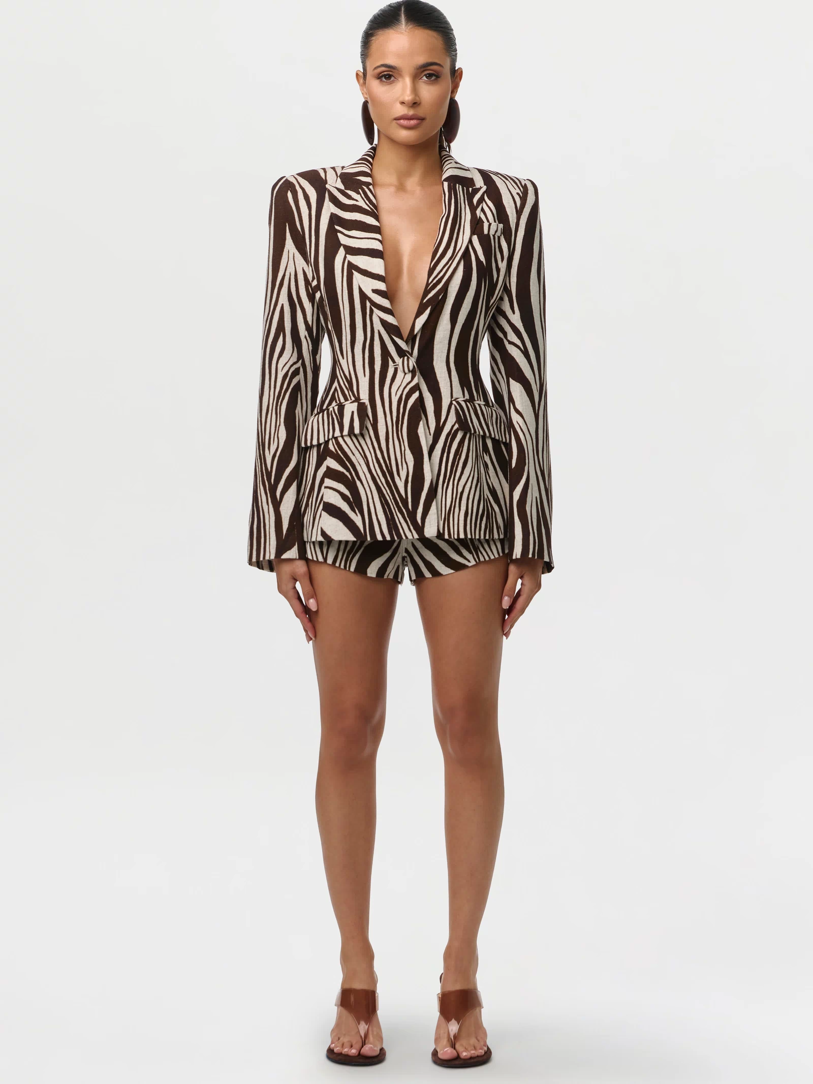 Wild Riviera Linen Print Sculpted Blazer