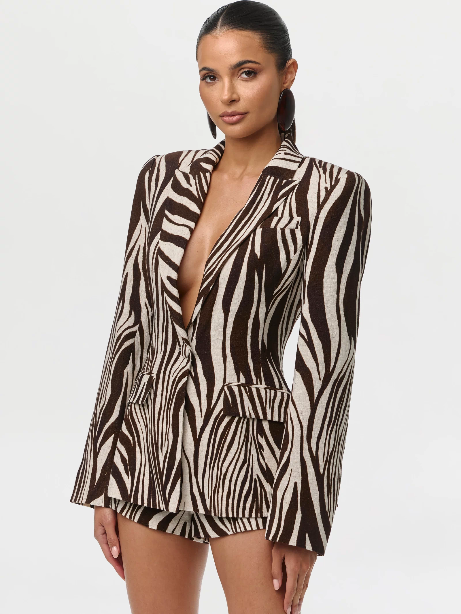 Wild Riviera Linen Print Sculpted Blazer