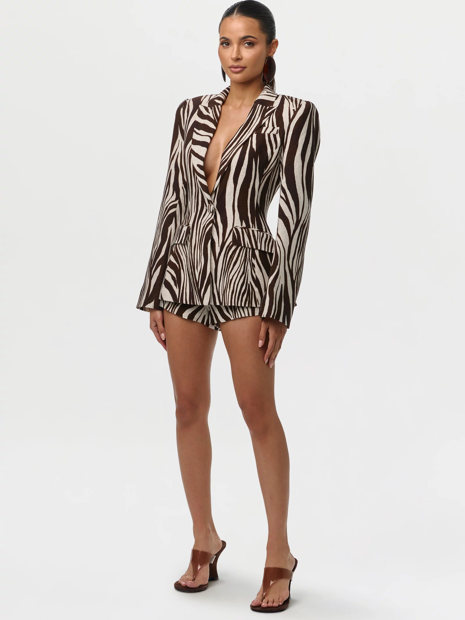 Wild Riviera Linen Print Sculpted Blazer
