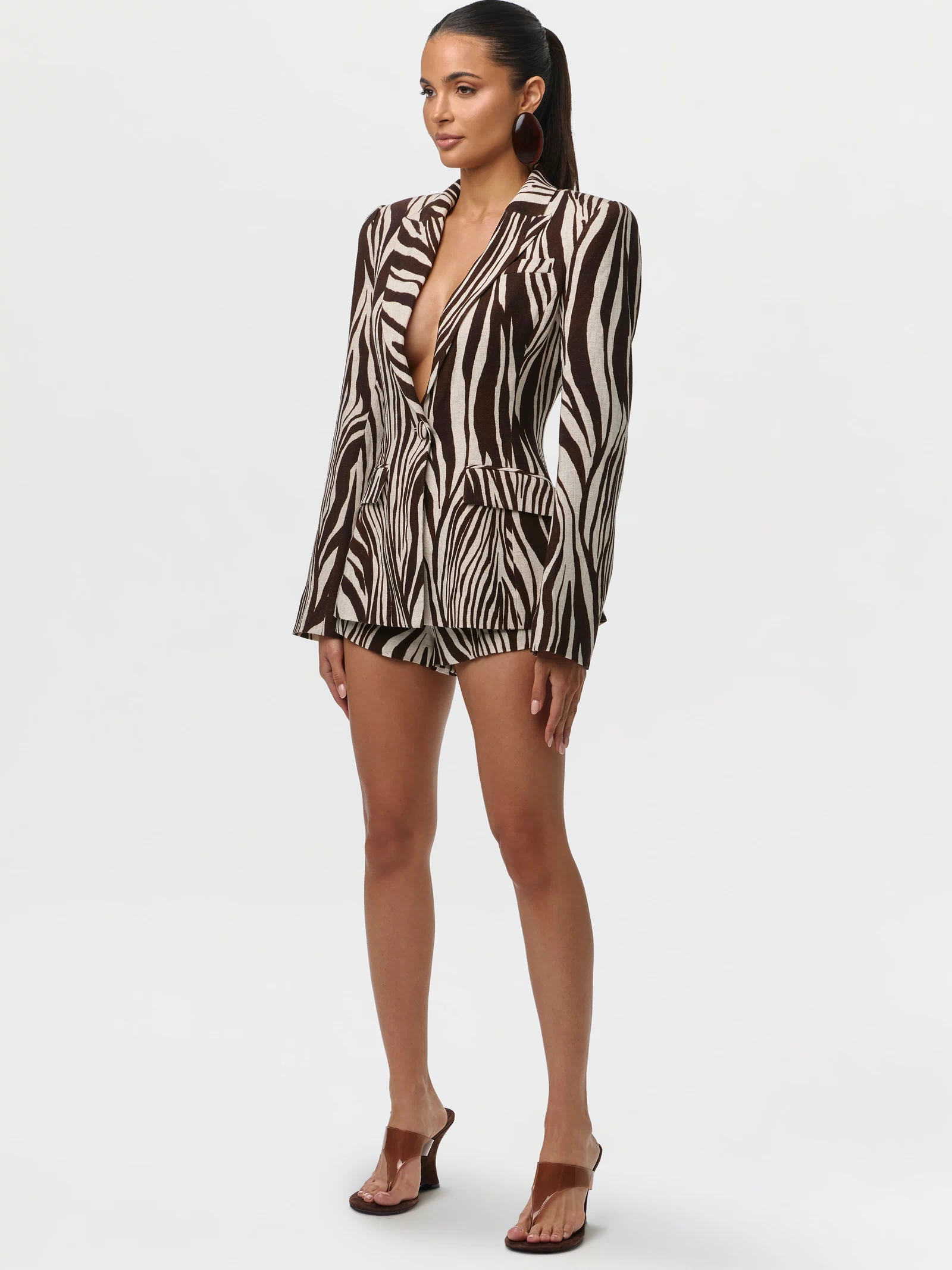 Wild Riviera Linen Print Sculpted Blazer