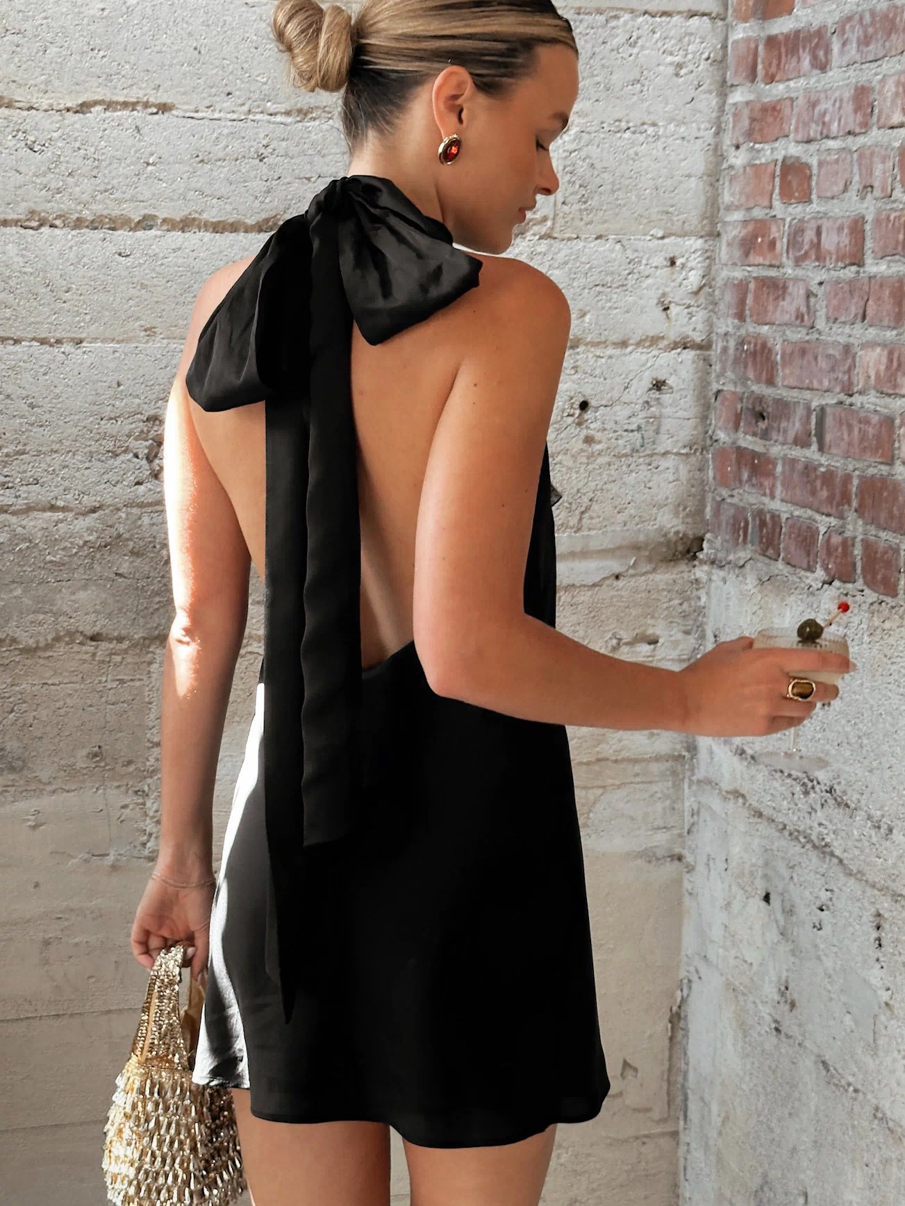 Lisa Mini Dress ~ Black Luxe Satin