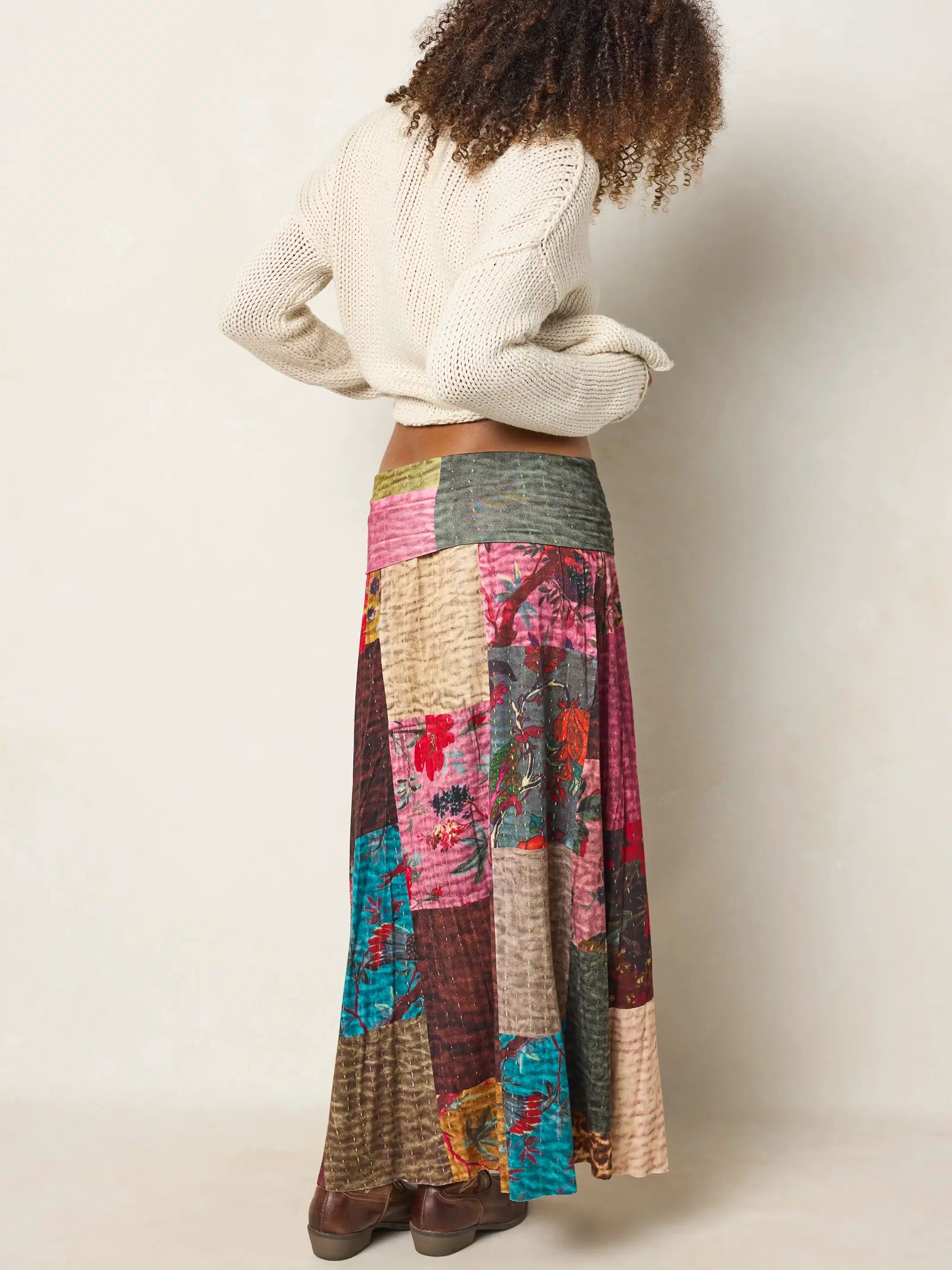 Live-In-It Knit "ButterSoft" Maxi Skirt - Jewel Quilt Multi-view 4