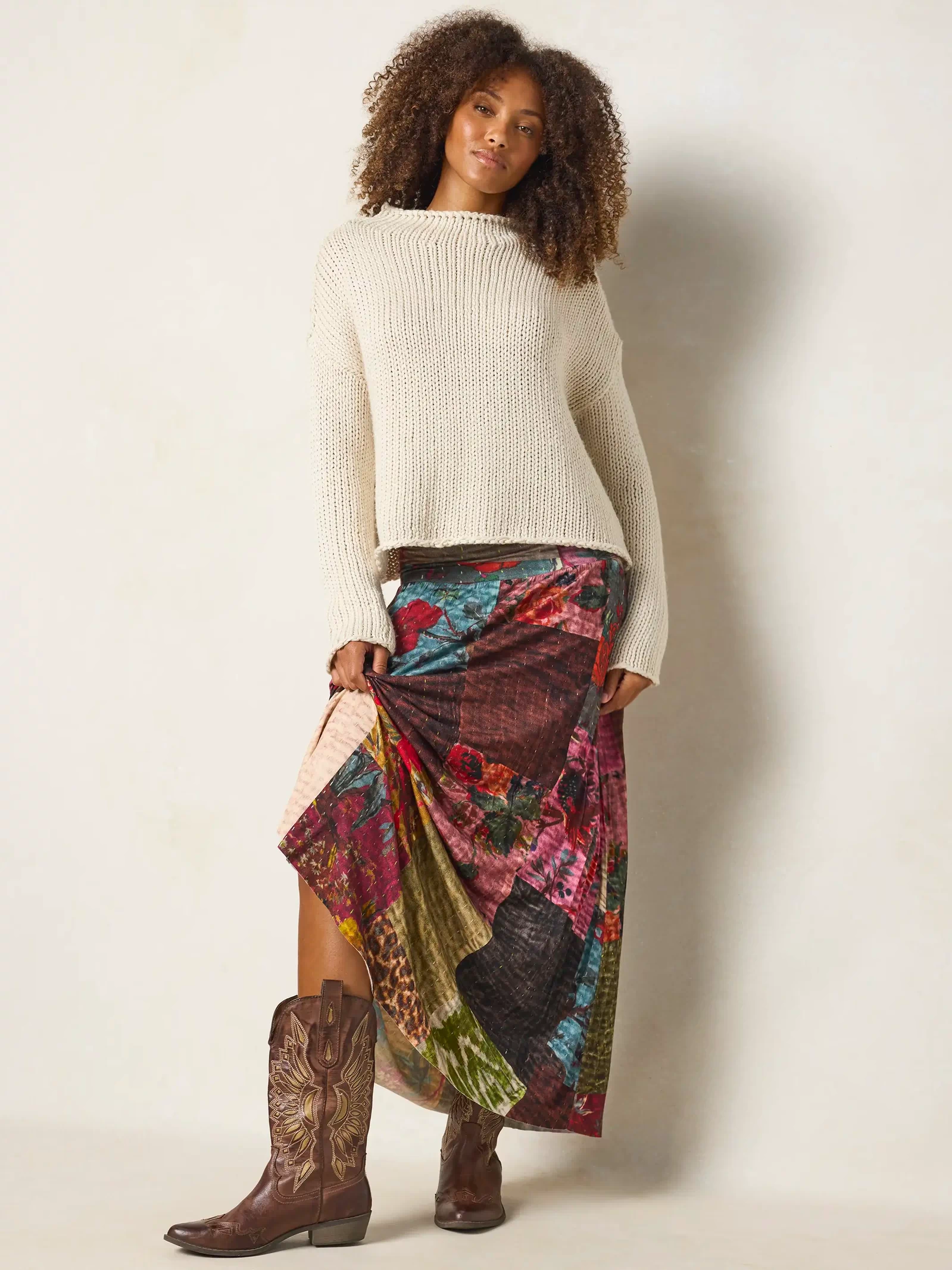 Live-In-It Knit "ButterSoft" Maxi Skirt - Jewel Quilt Multi-view 5